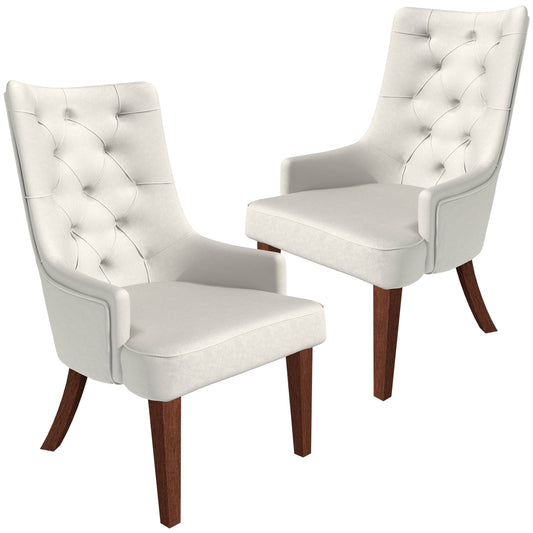 Spruce Collection Modern Wooden Dining Chair in Beige Velvet Set of 2