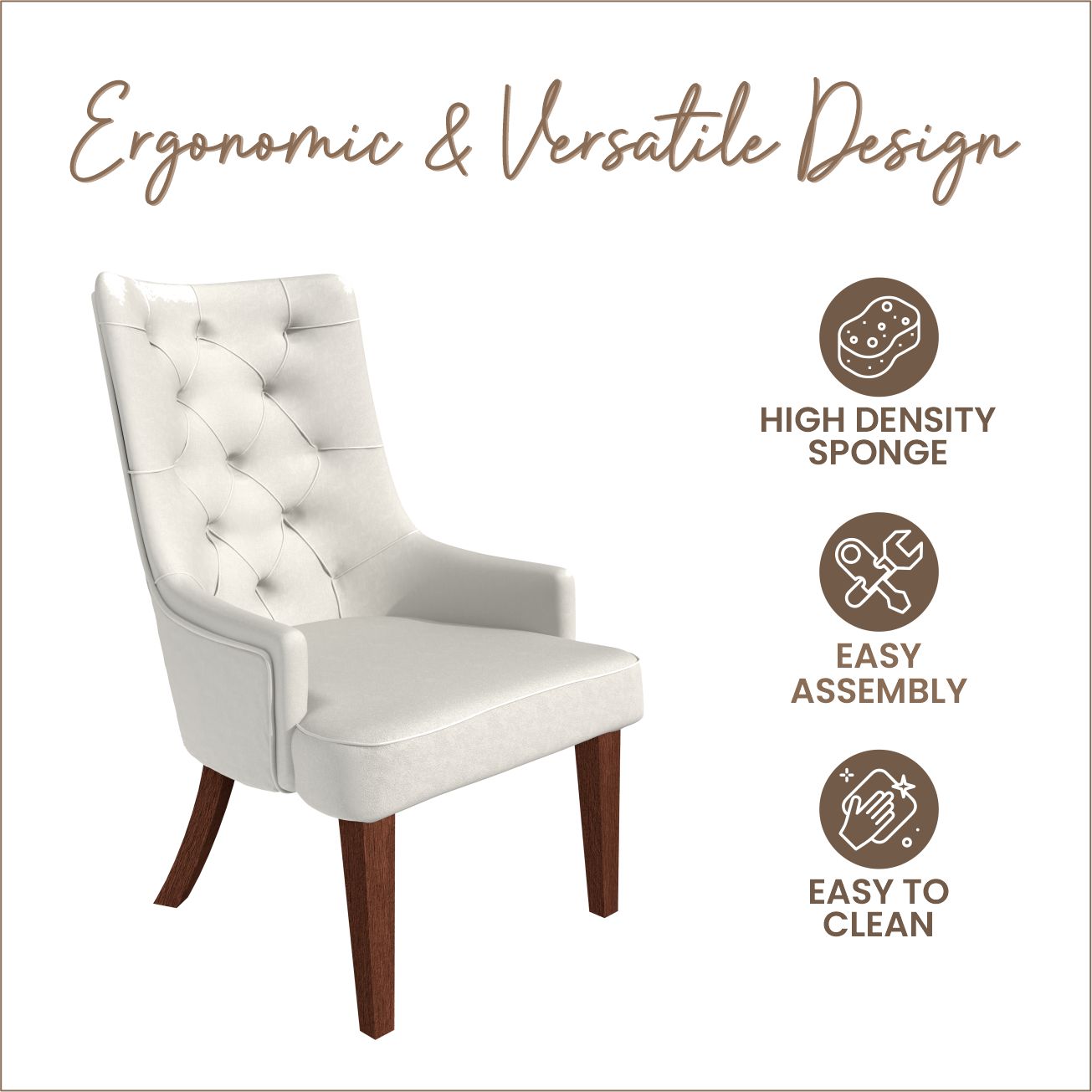 Spruce Collection Modern Wooden Dining Chair in Beige Velvet Set of 4