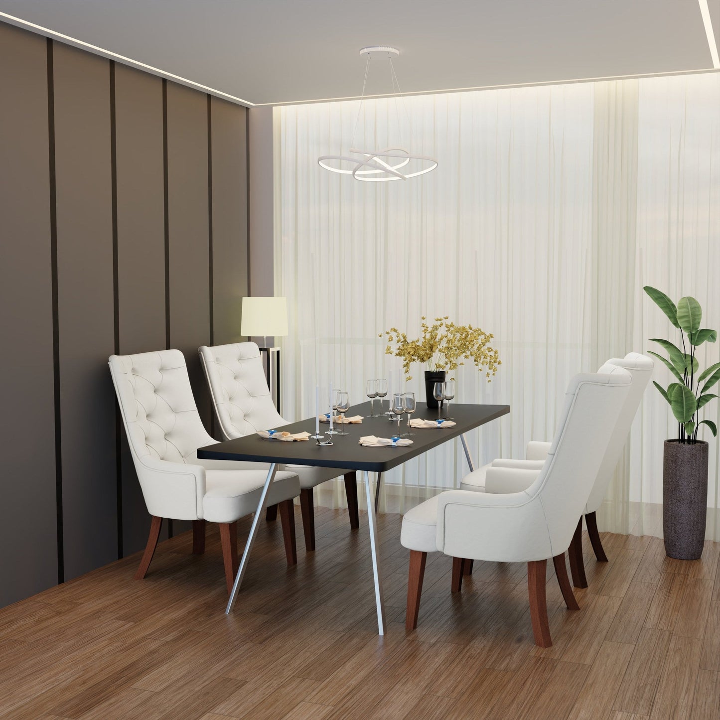 Spruce Collection Modern Wooden Dining Chair in Beige Velvet Set of 2