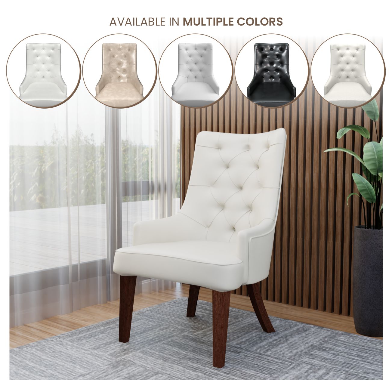 Spruce Collection Modern Wooden Dining Chair in Beige Velvet Set of 2