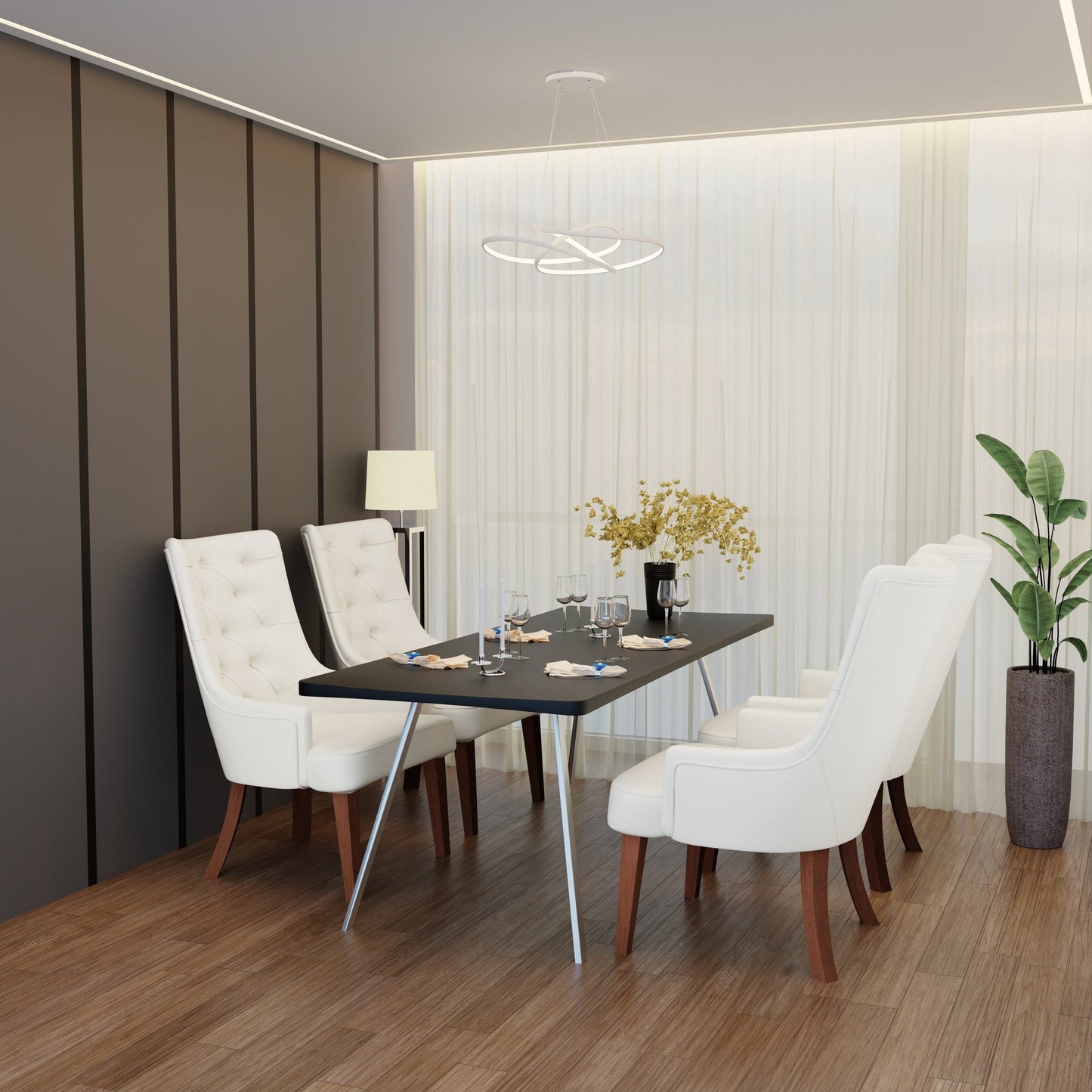 Spruce Collection Modern Wooden Dining Chair in Beige Velvet Set of 2