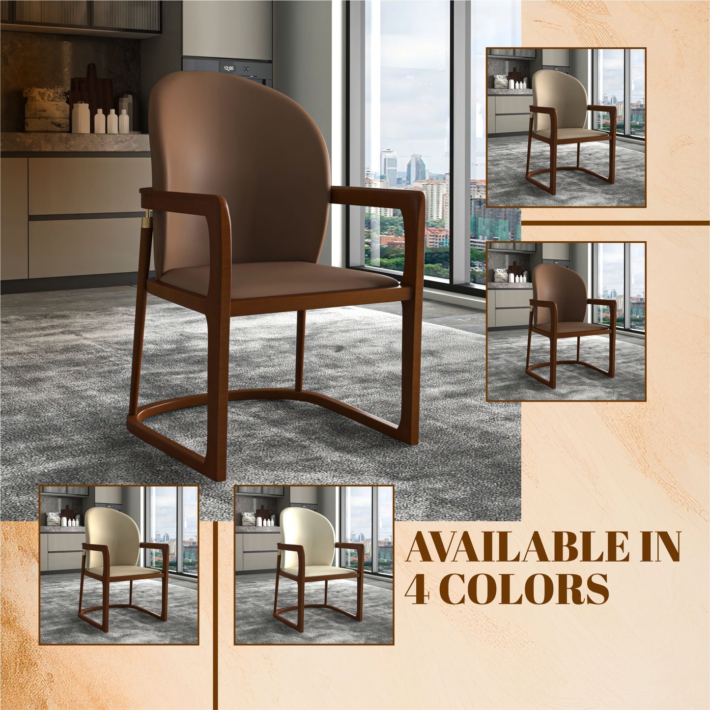 Svelta Dining Chair in Upholstered Leather Accent Arm Chair and Rubberwood Frame and Legs