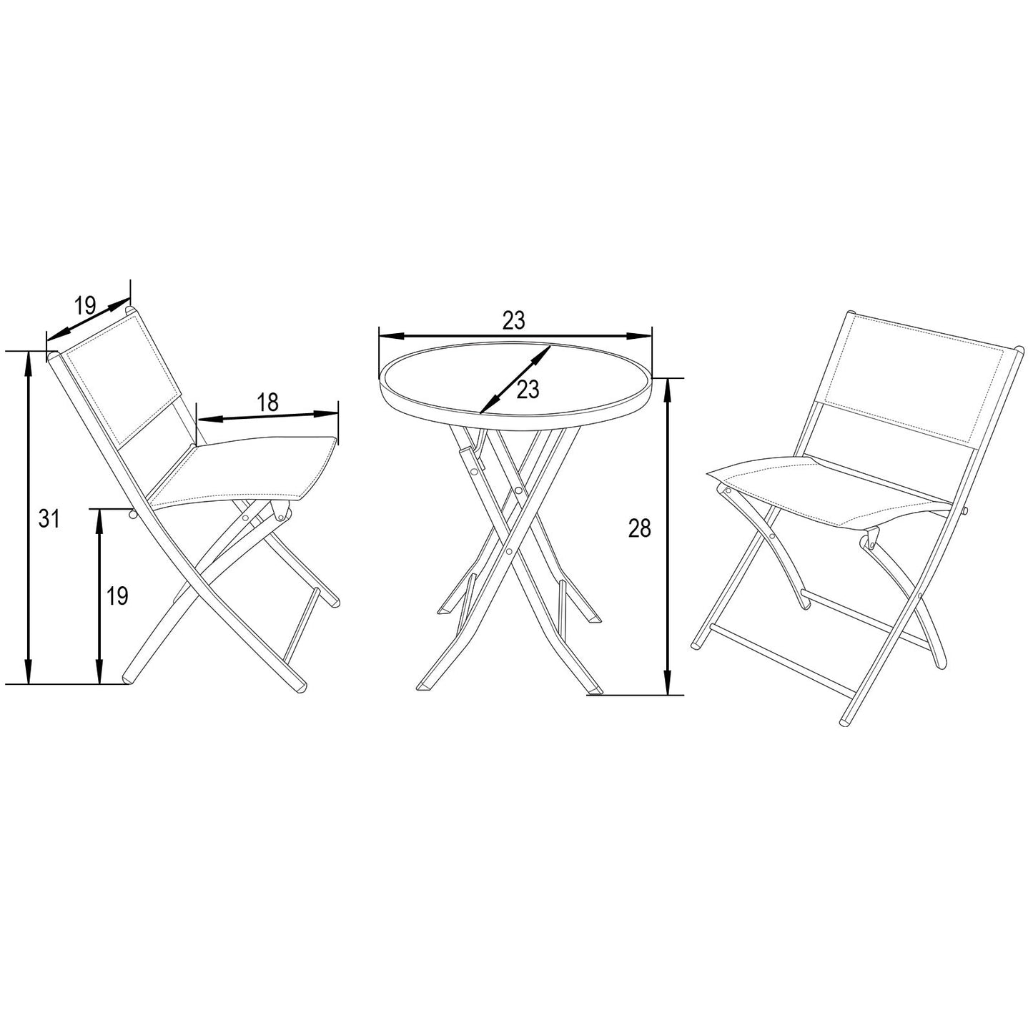 Sling Modern 3-Peice Bistro Dining Set