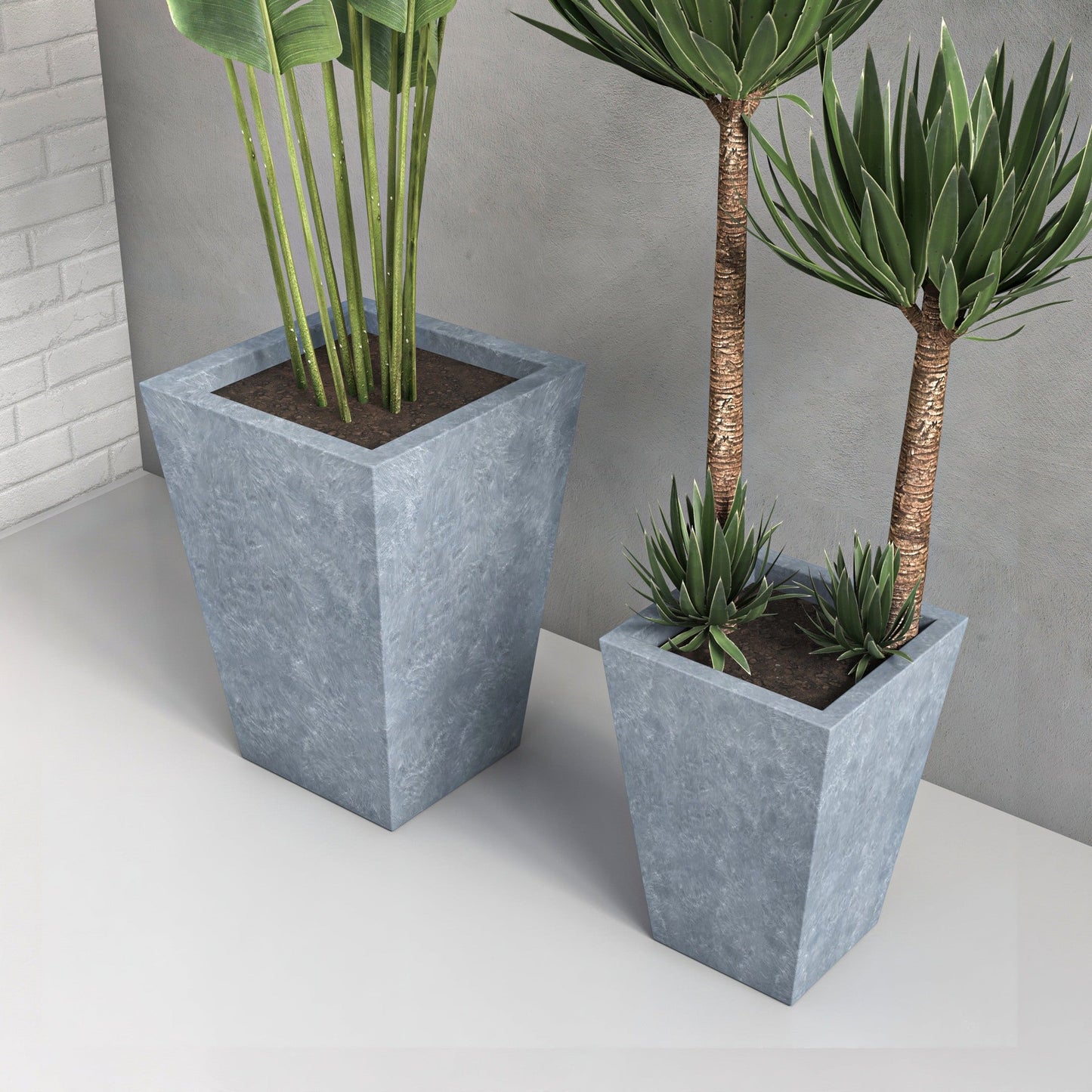 Serene Modern Fiberstone and Clay Tapered Square Planter Pot with Drainage Holes