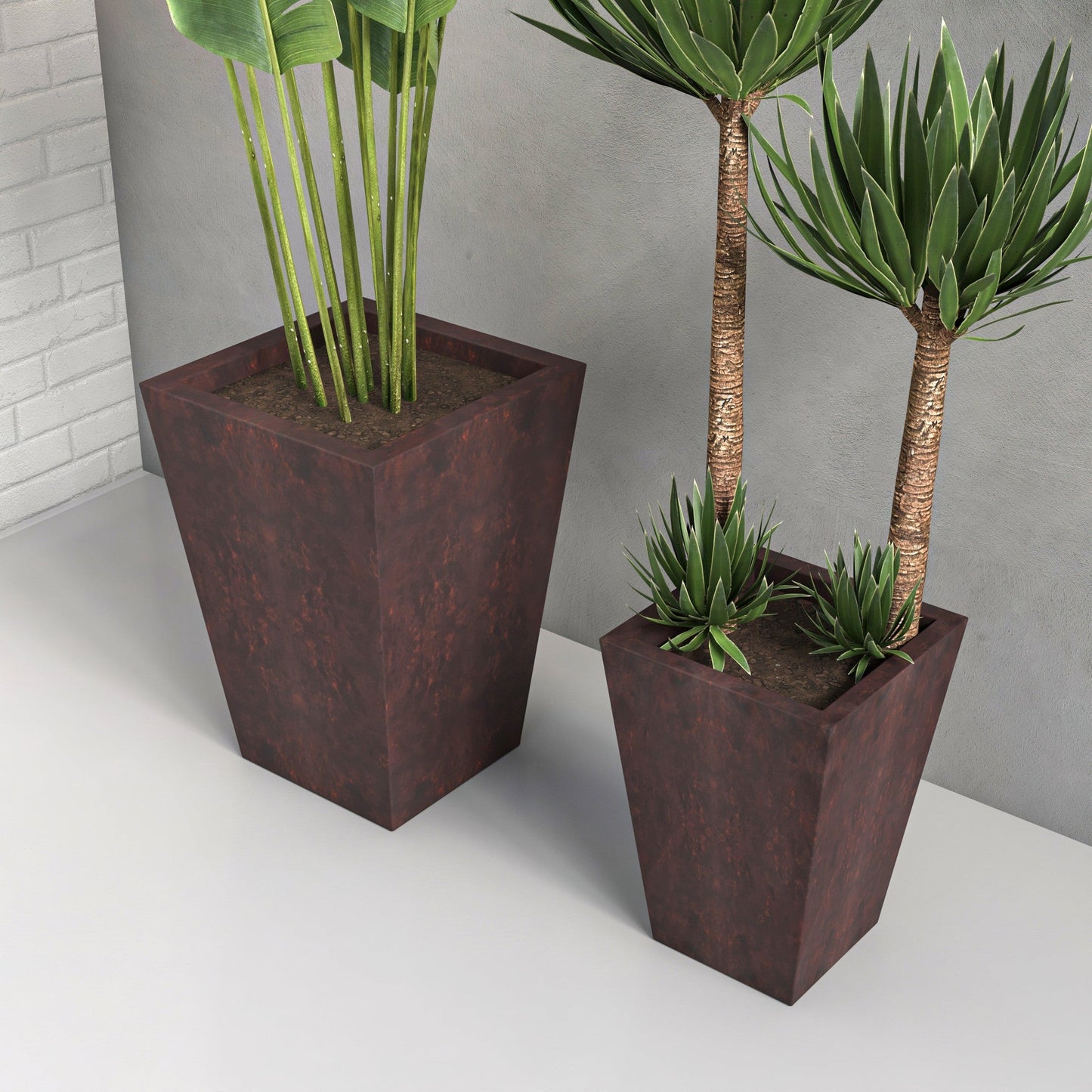 Serene Modern Fiberstone and Clay Tapered Square Planter Pot with Drainage Holes