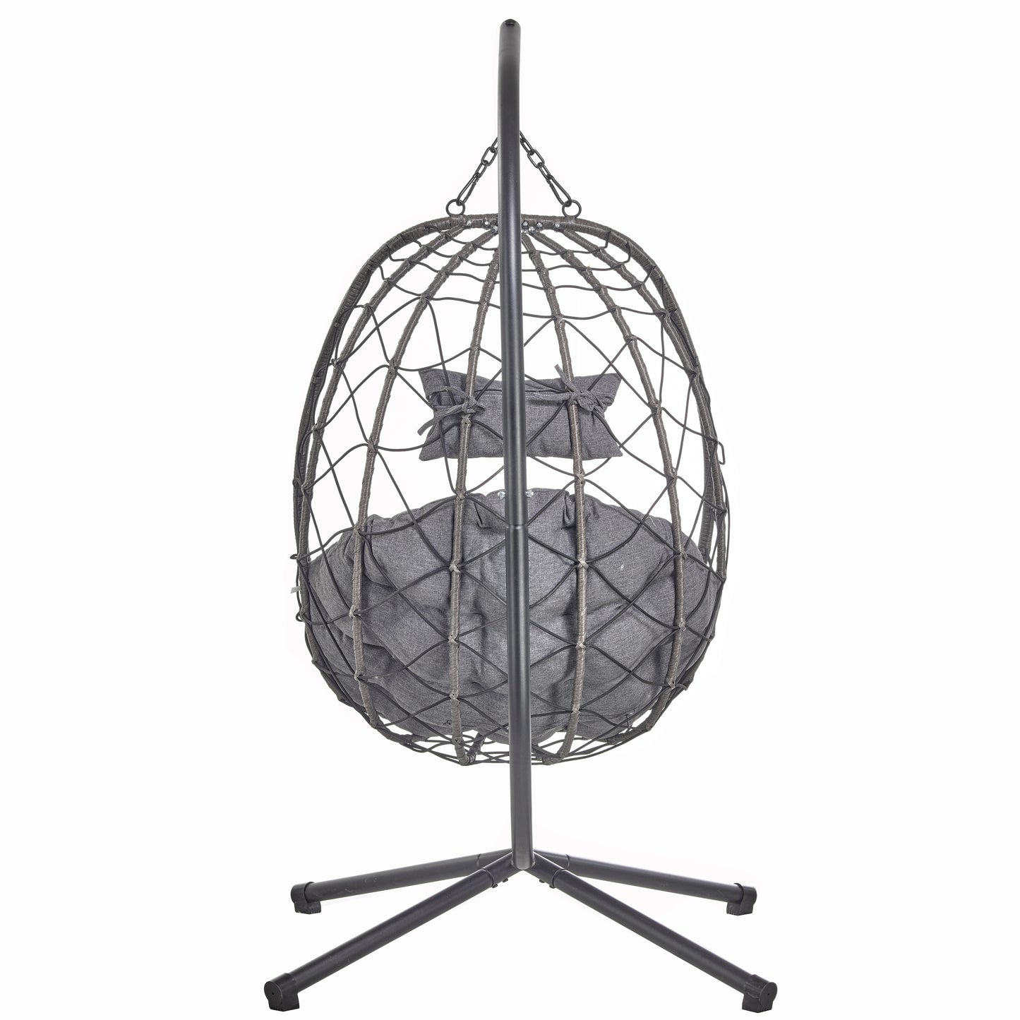 Summit Outdoor Single Person Egg Swing Chair in Grey Steel Frame With Removable Cushions
