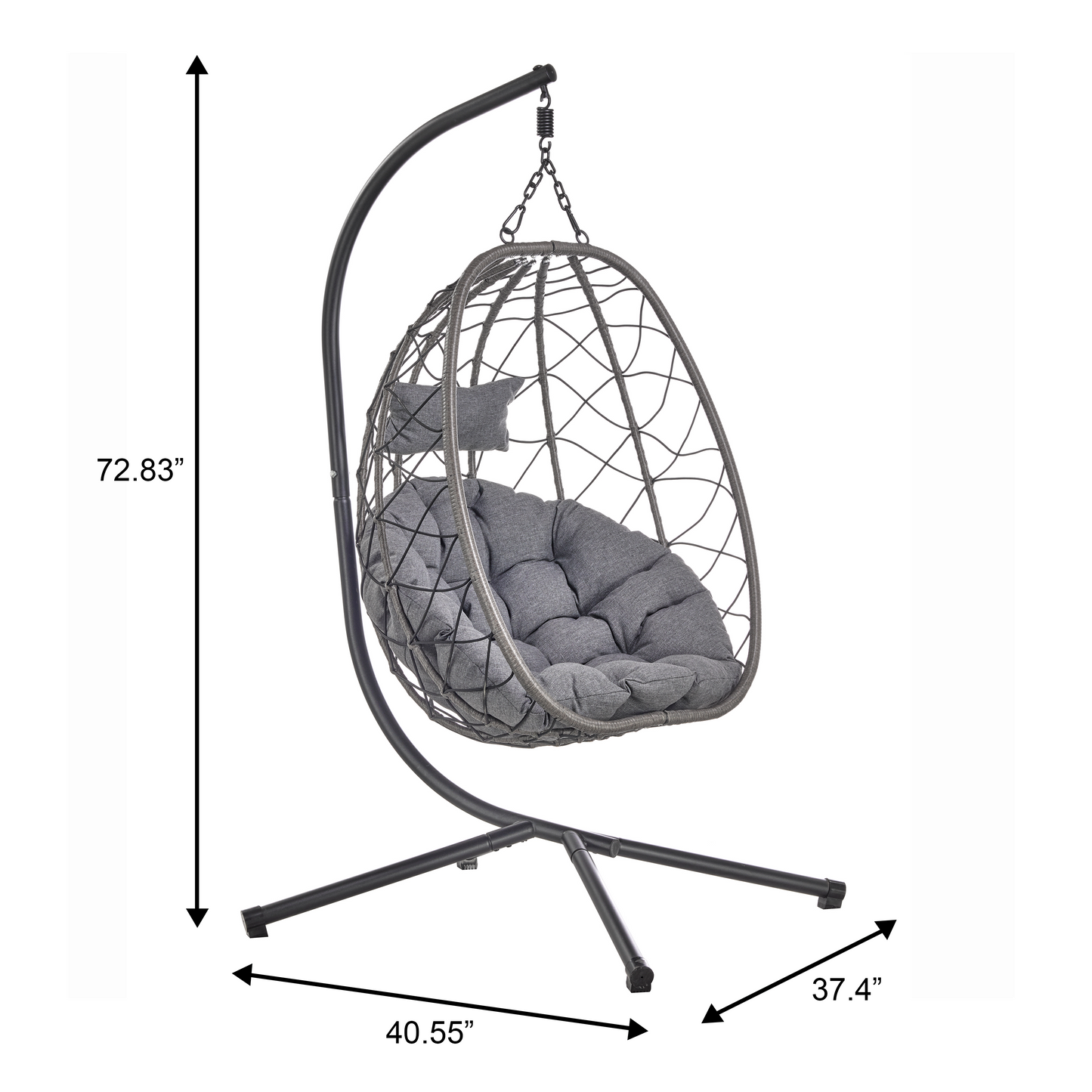 Summit Outdoor Single Person Egg Swing Chair in Grey Steel Frame With Removable Cushions