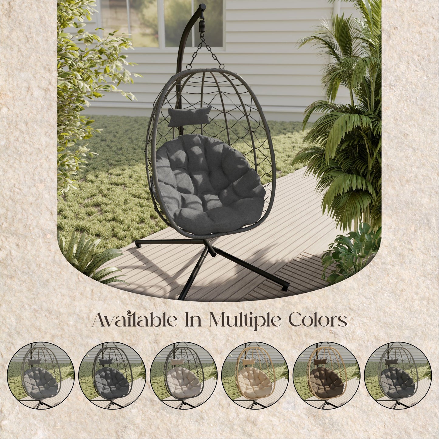 Summit Outdoor Single Person Egg Swing Chair in Grey Steel Frame With Removable Cushions