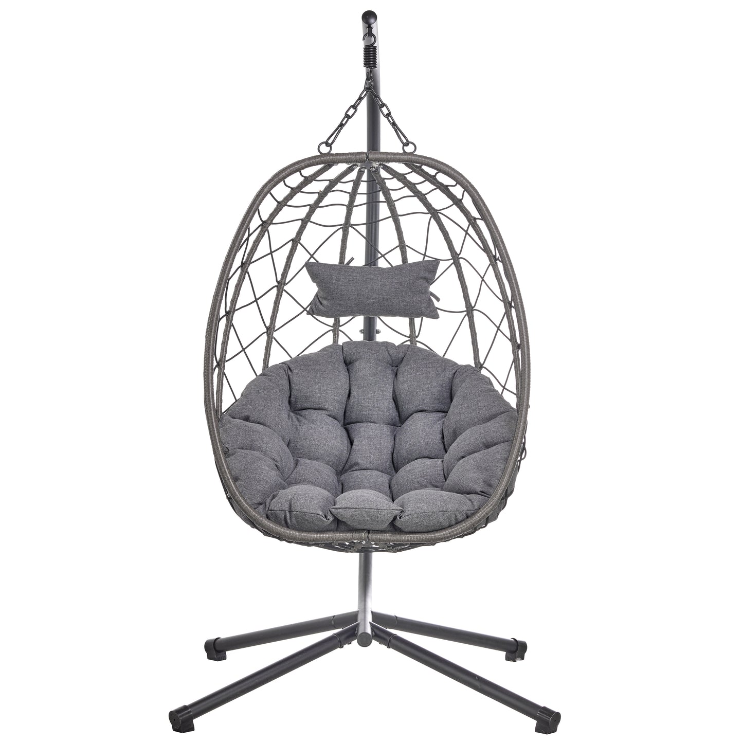 Summit Outdoor Single Person Egg Swing Chair in Grey Steel Frame With Removable Cushions