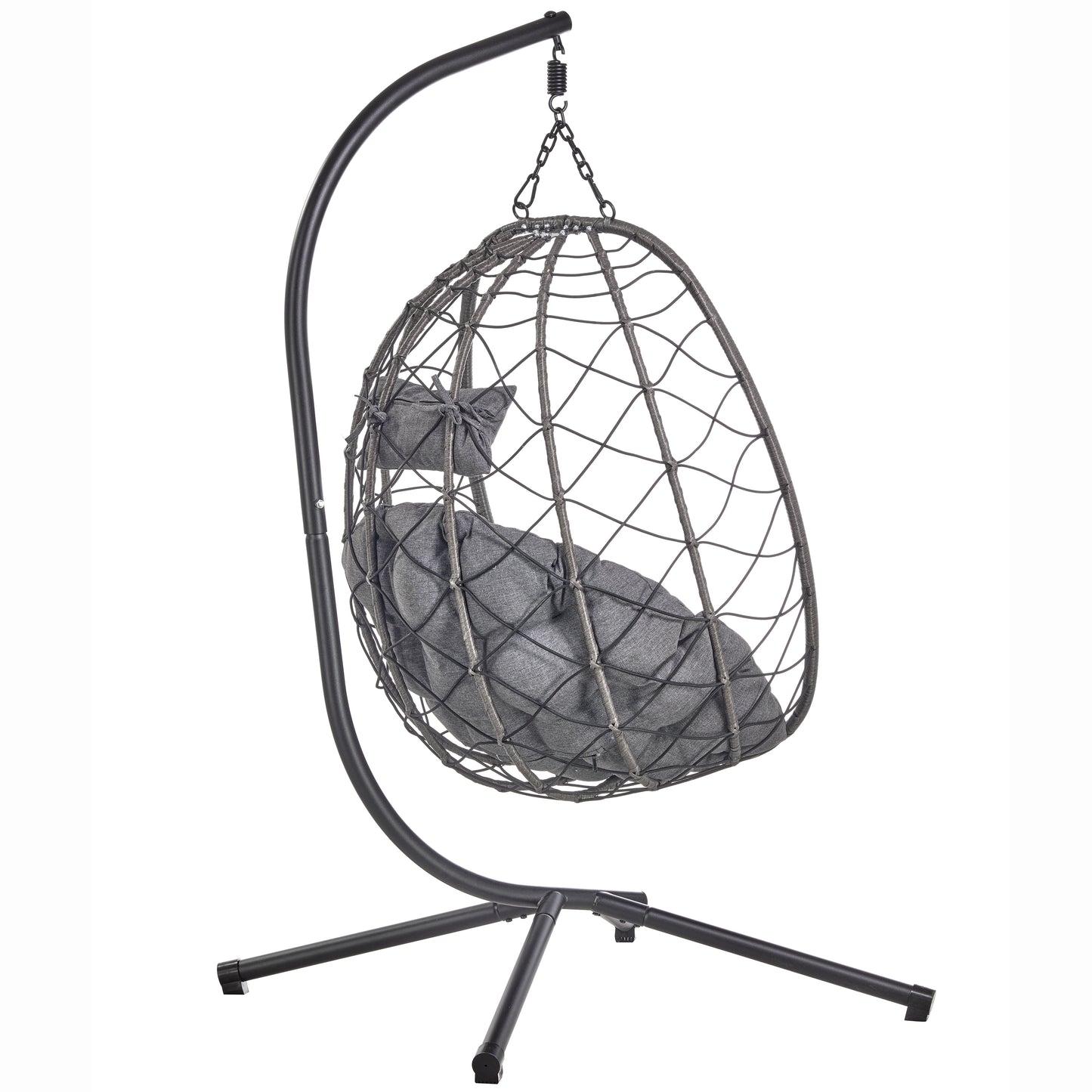 Summit Outdoor Single Person Egg Swing Chair in Grey Steel Frame With Removable Cushions
