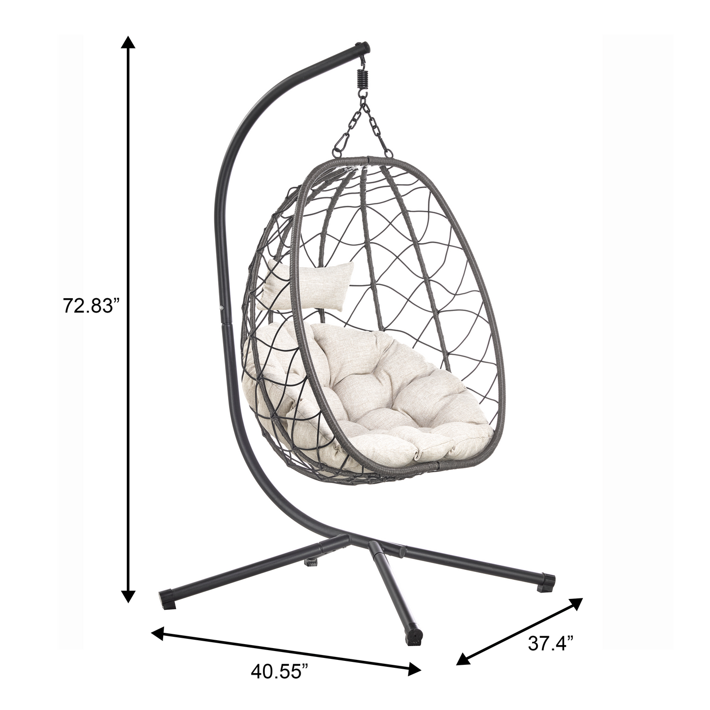 Summit Outdoor Single Person Egg Swing Chair in Grey Steel Frame With Removable Cushions