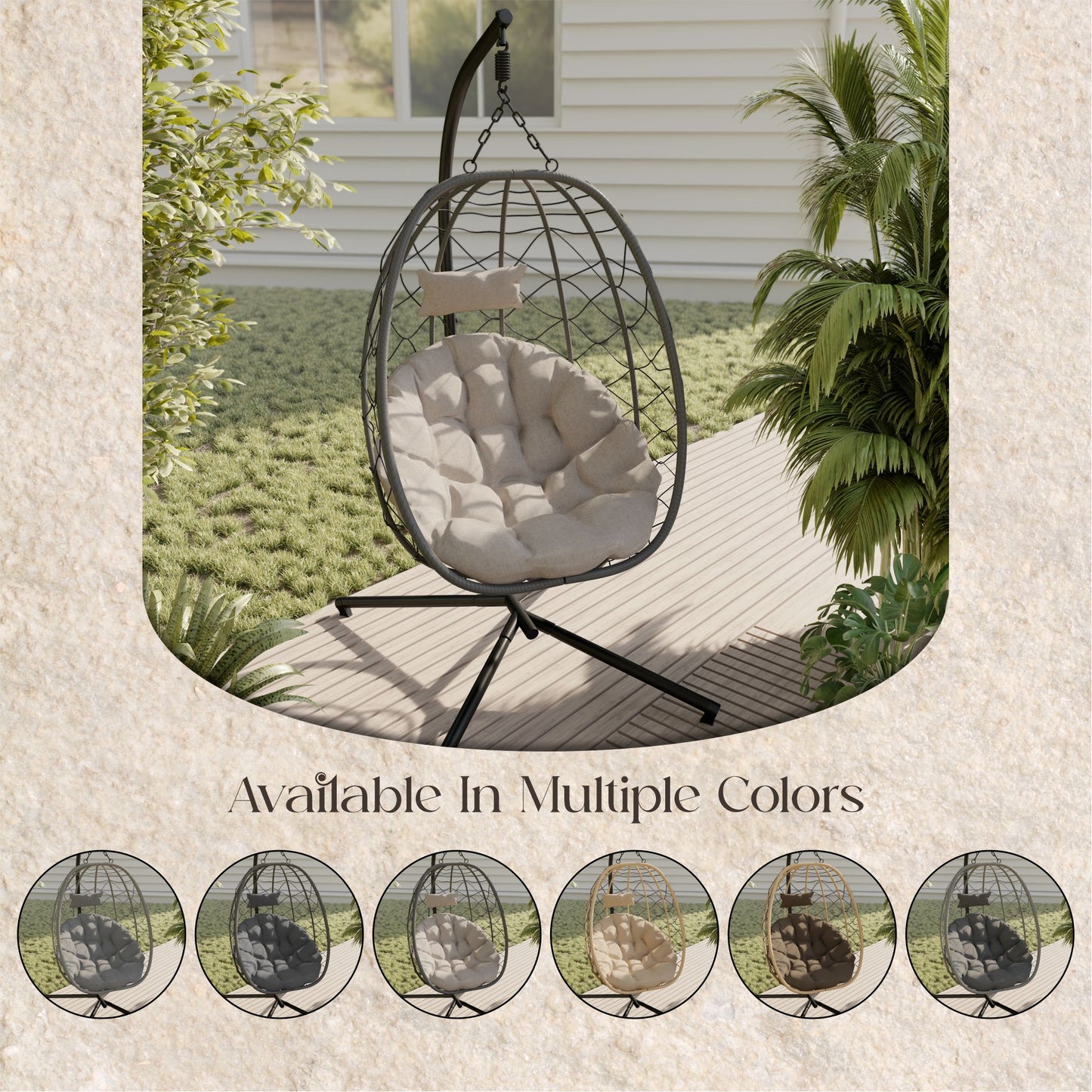 Summit Outdoor Single Person Egg Swing Chair in Grey Steel Frame With Removable Cushions