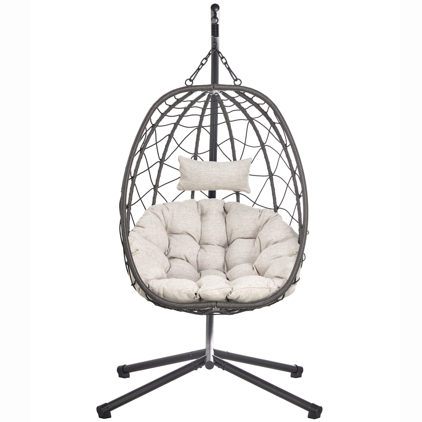 Summit Outdoor Single Person Egg Swing Chair in Grey Steel Frame With Removable Cushions