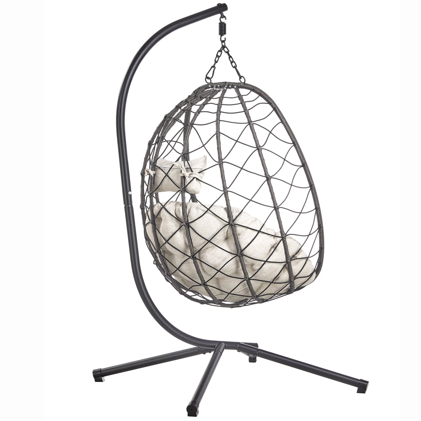 Summit Outdoor Single Person Egg Swing Chair in Grey Steel Frame With Removable Cushions