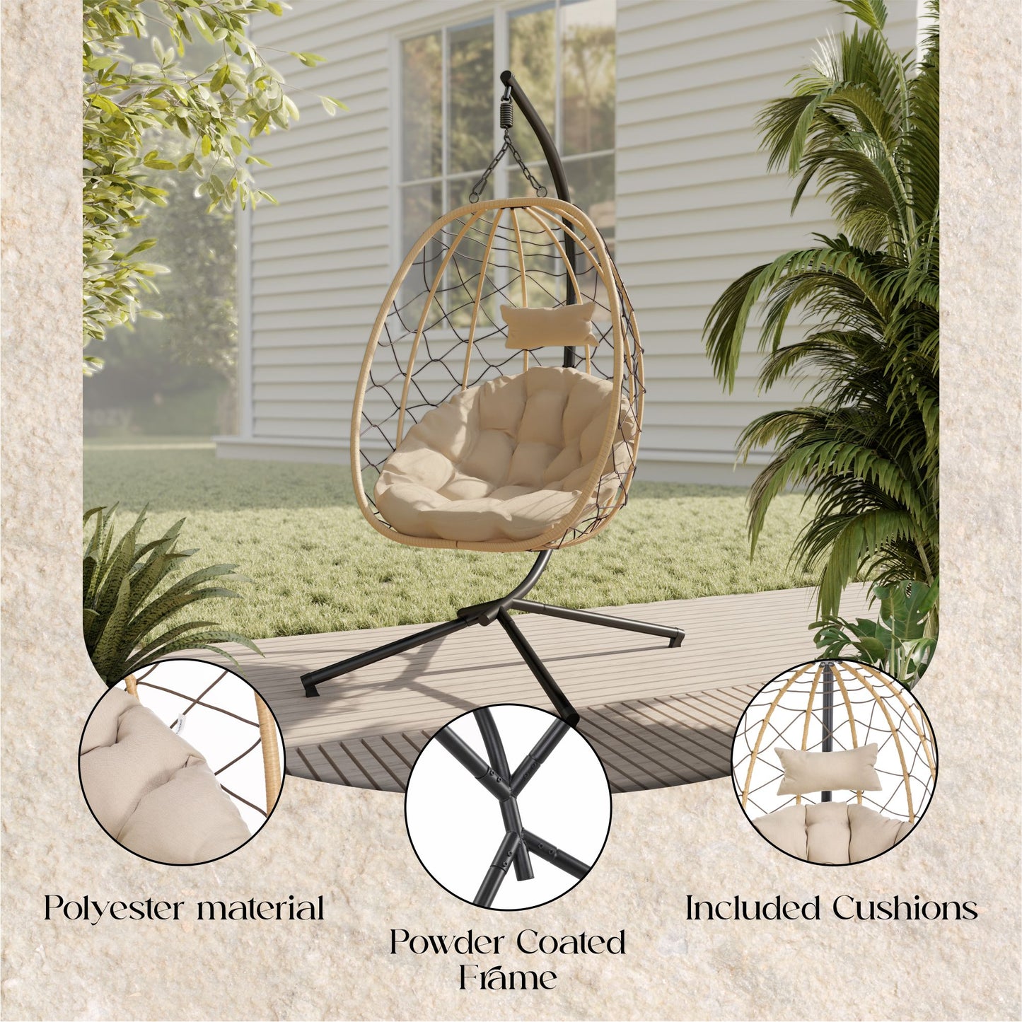 Summit Outdoor Single Person Egg Swing Chair in Grey Steel Frame With Removable Cushions
