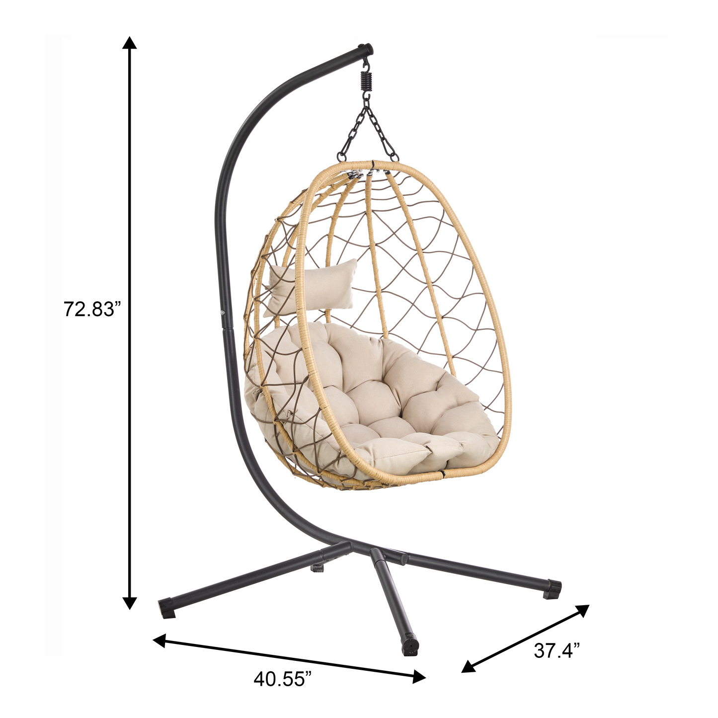 Summit Outdoor Single Person Egg Swing Chair in Grey Steel Frame With Removable Cushions