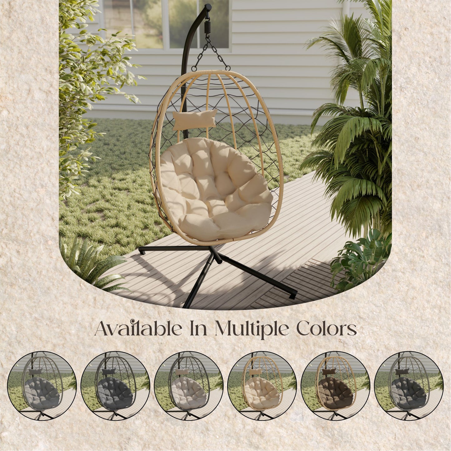 Summit Outdoor Single Person Egg Swing Chair in Grey Steel Frame With Removable Cushions