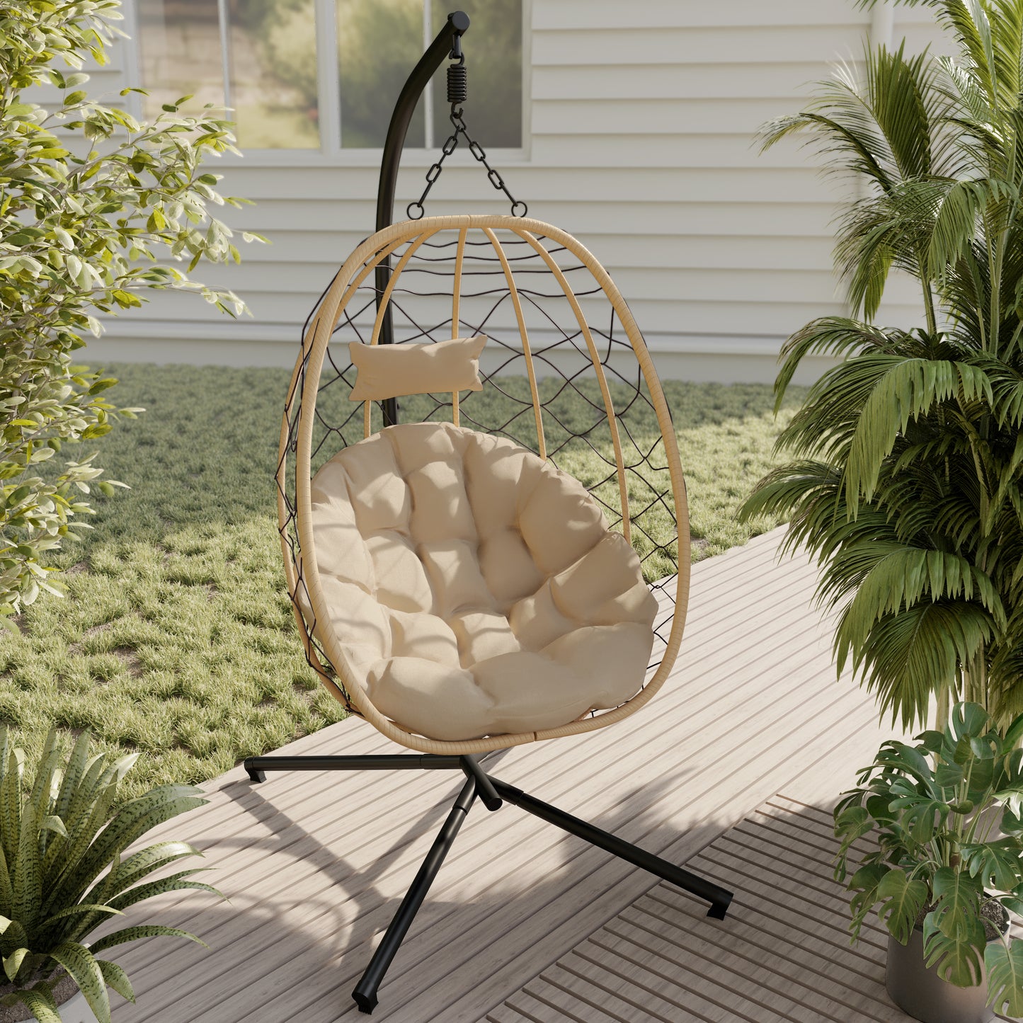 Summit Outdoor Single Person Egg Swing Chair in Grey Steel Frame With Removable Cushions
