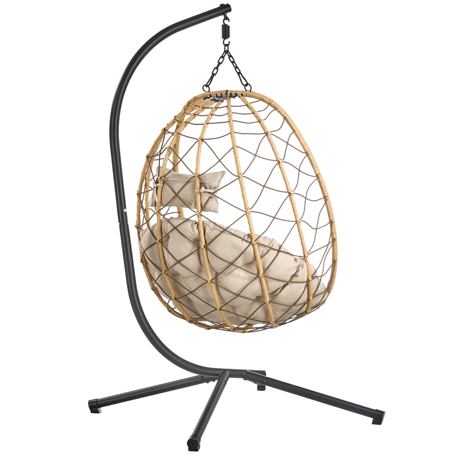 Summit Outdoor Single Person Egg Swing Chair in Grey Steel Frame With Removable Cushions