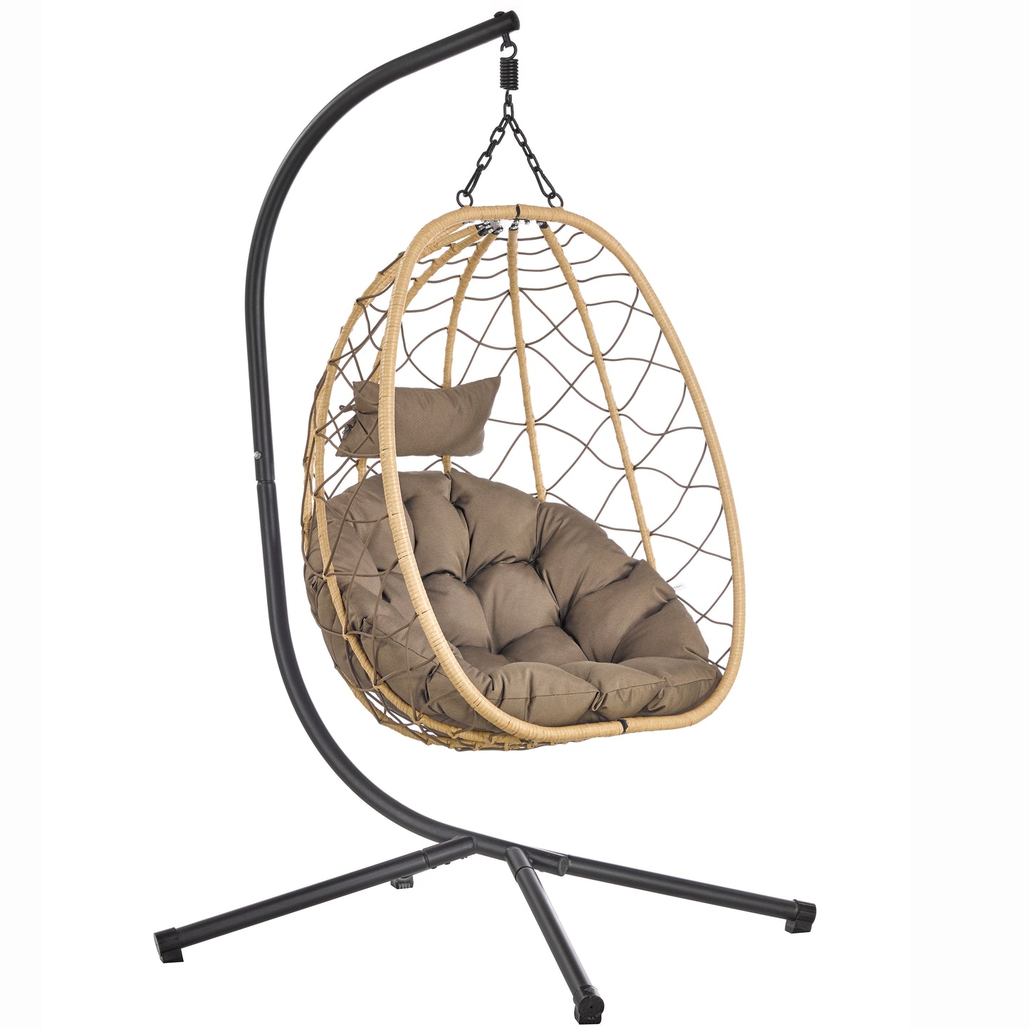 Summit Outdoor Single Person Egg Swing Chair in Grey Steel Frame With Removable Cushions