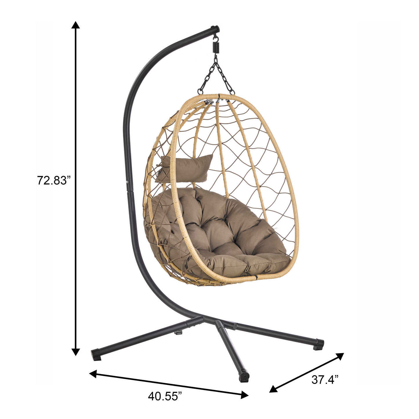 Summit Outdoor Single Person Egg Swing Chair in Grey Steel Frame With Removable Cushions