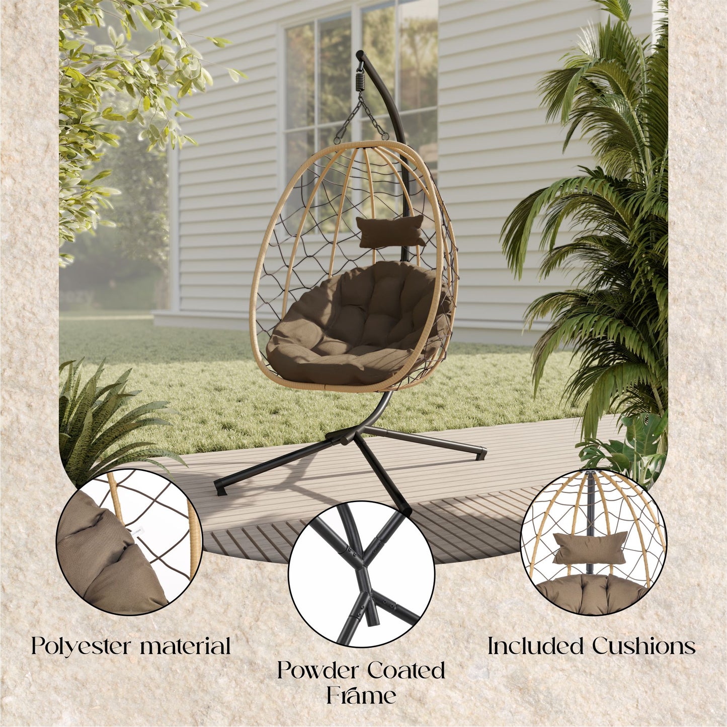 Summit Outdoor Single Person Egg Swing Chair in Grey Steel Frame With Removable Cushions