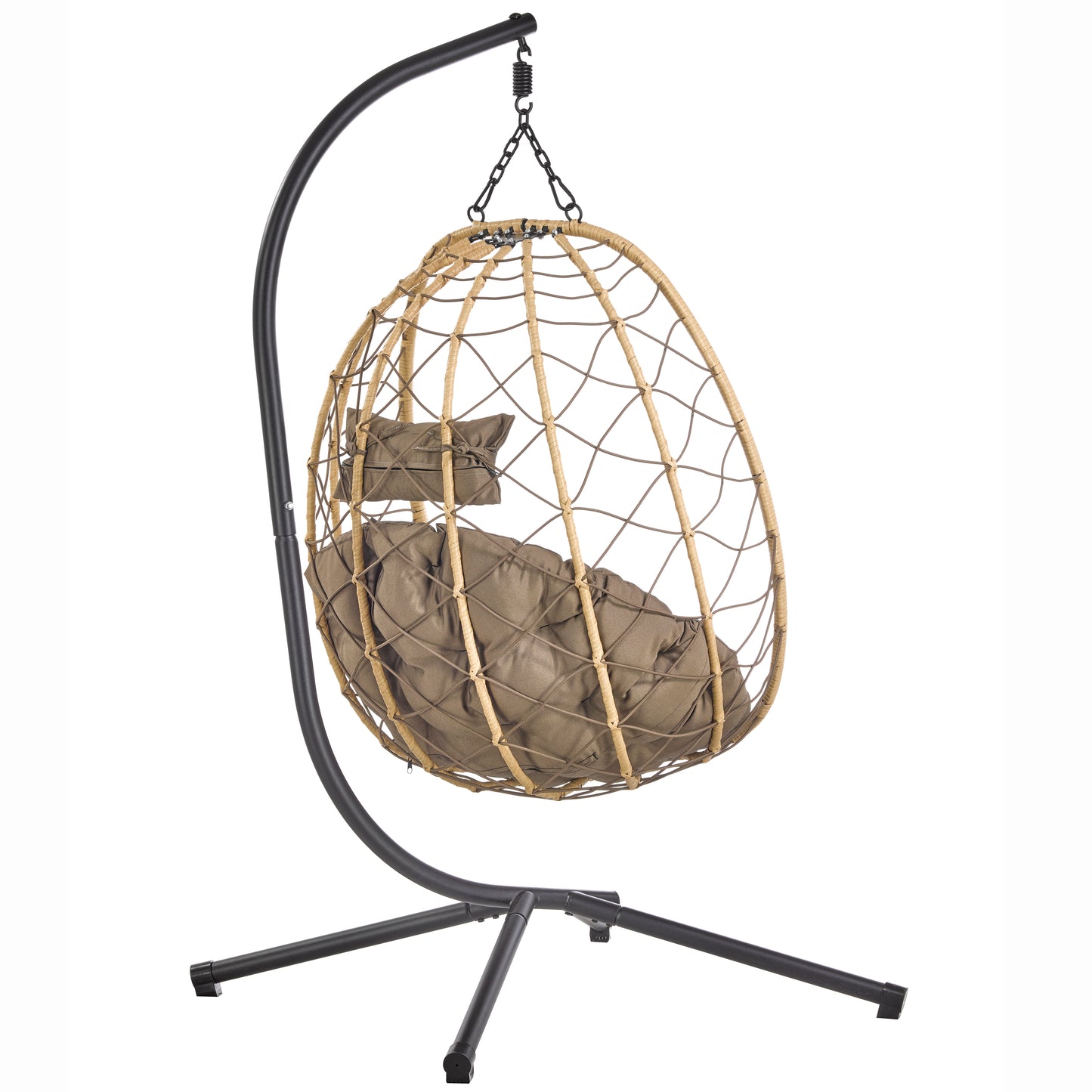 Summit Outdoor Single Person Egg Swing Chair in Grey Steel Frame With Removable Cushions