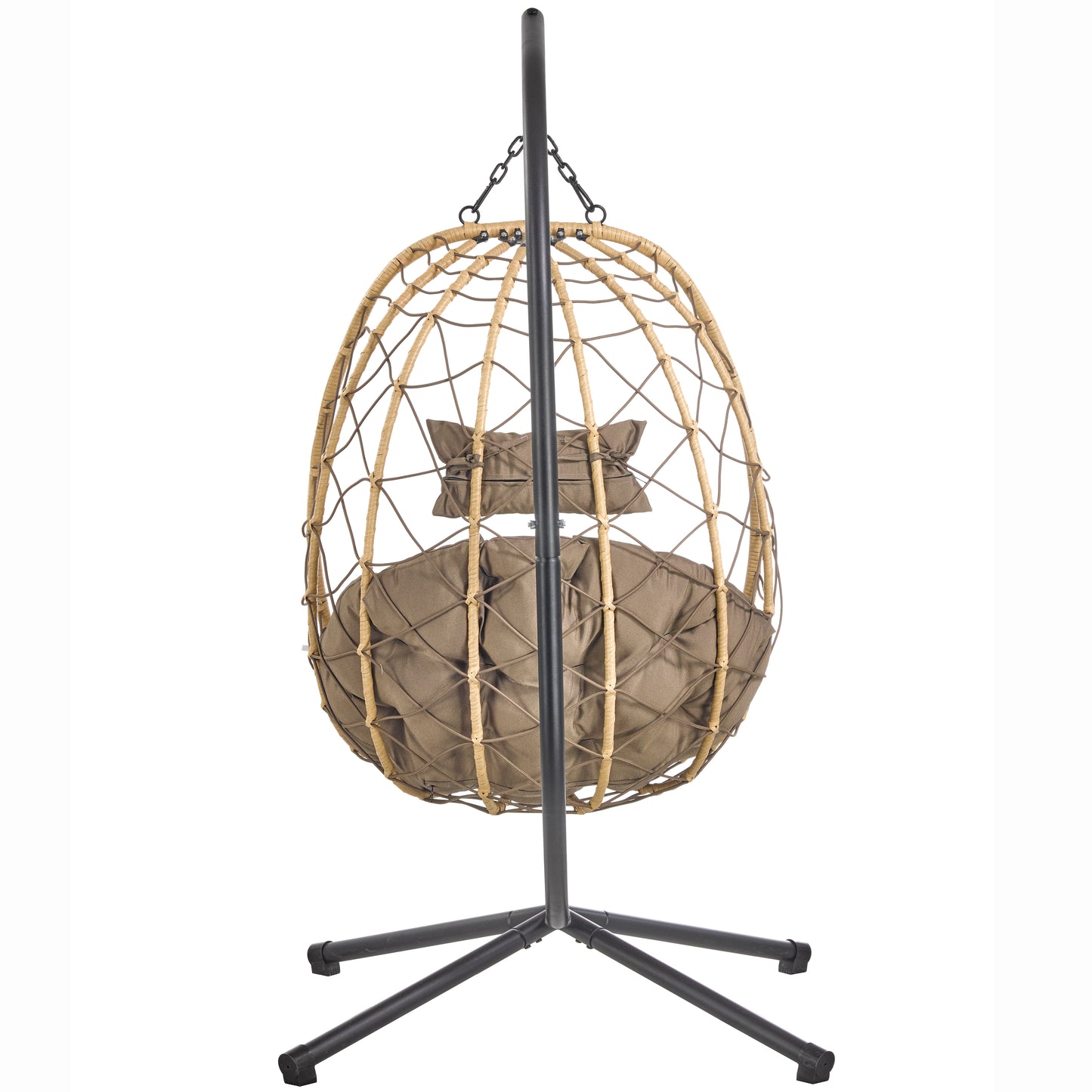 Summit Outdoor Single Person Egg Swing Chair in Grey Steel Frame With Removable Cushions