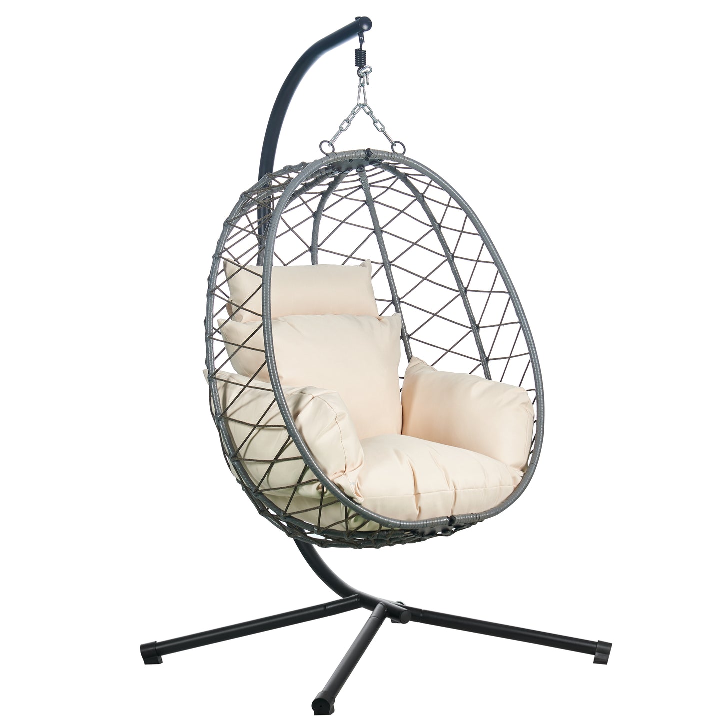 Summit Outdoor Single Person Egg Swing Chair in Grey Steel Frame With Removable Cushions