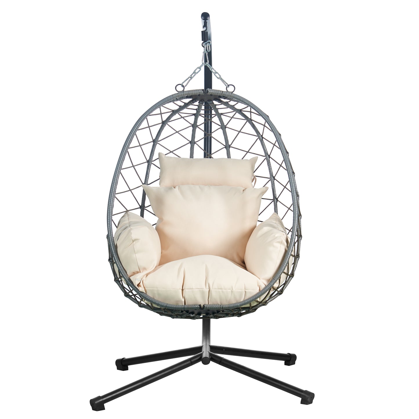 Summit Outdoor Single Person Egg Swing Chair in Grey Steel Frame With Removable Cushions