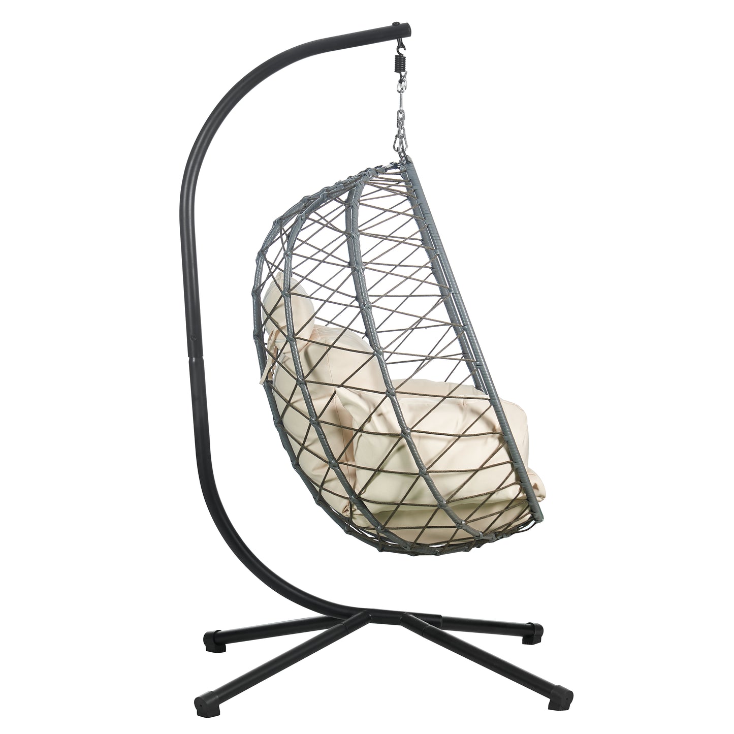 Summit Outdoor Single Person Egg Swing Chair in Grey Steel Frame With Removable Cushions