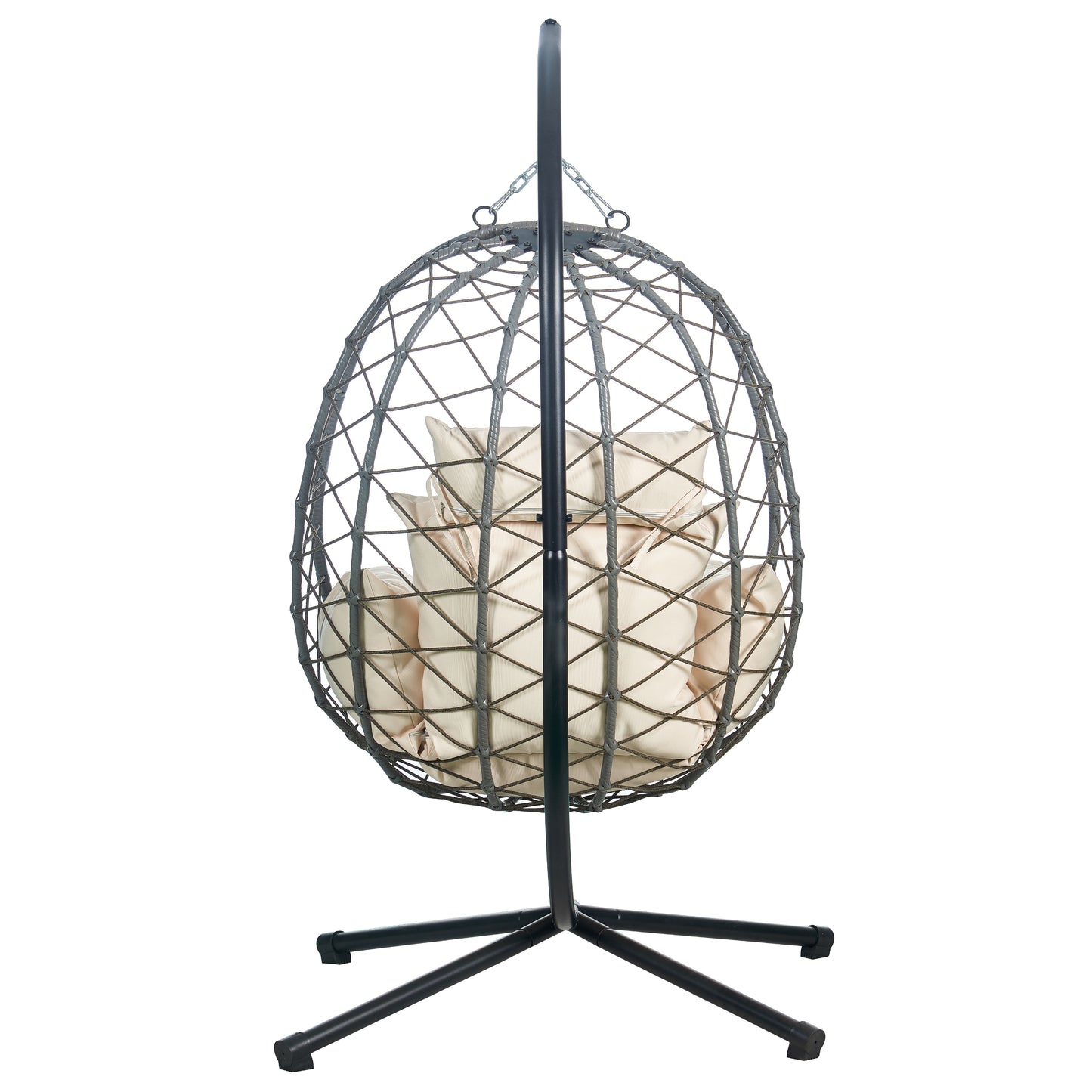 Summit Outdoor Single Person Egg Swing Chair in Grey Steel Frame With Removable Cushions