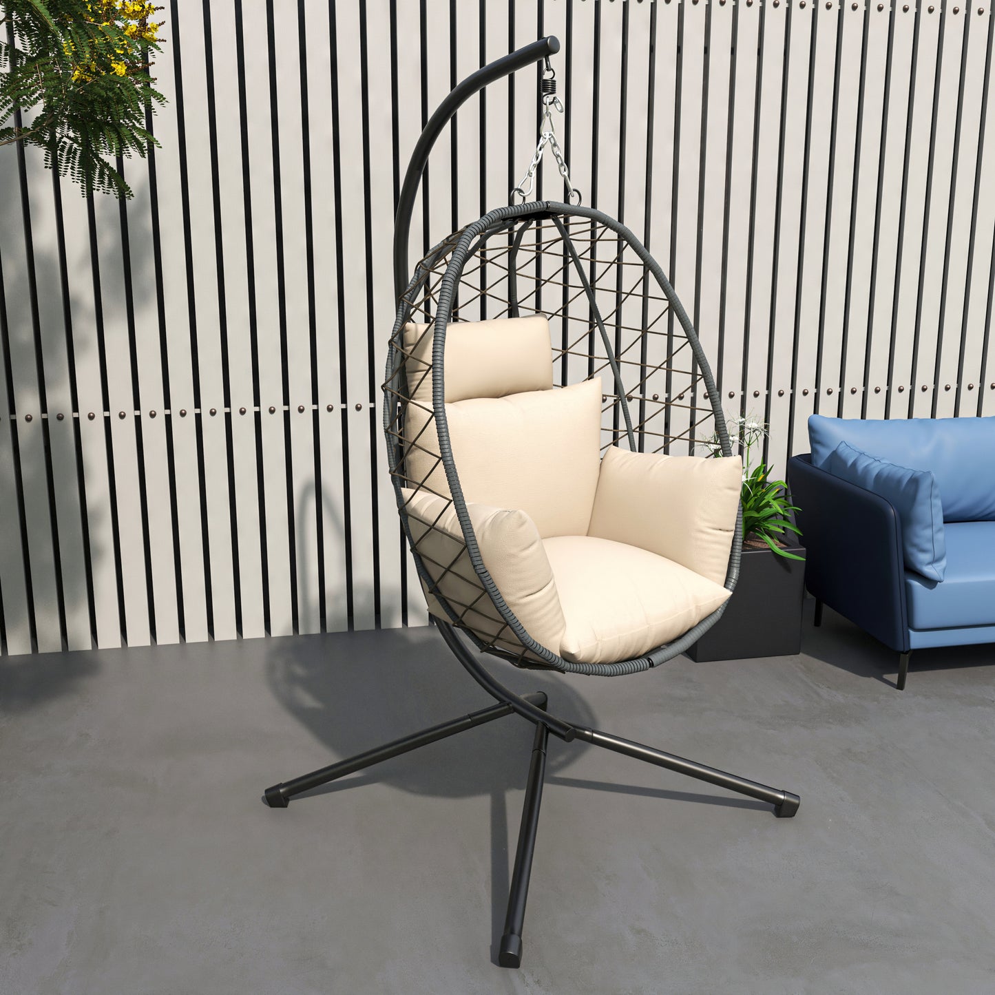 Summit Outdoor Single Person Egg Swing Chair in Grey Steel Frame With Removable Cushions