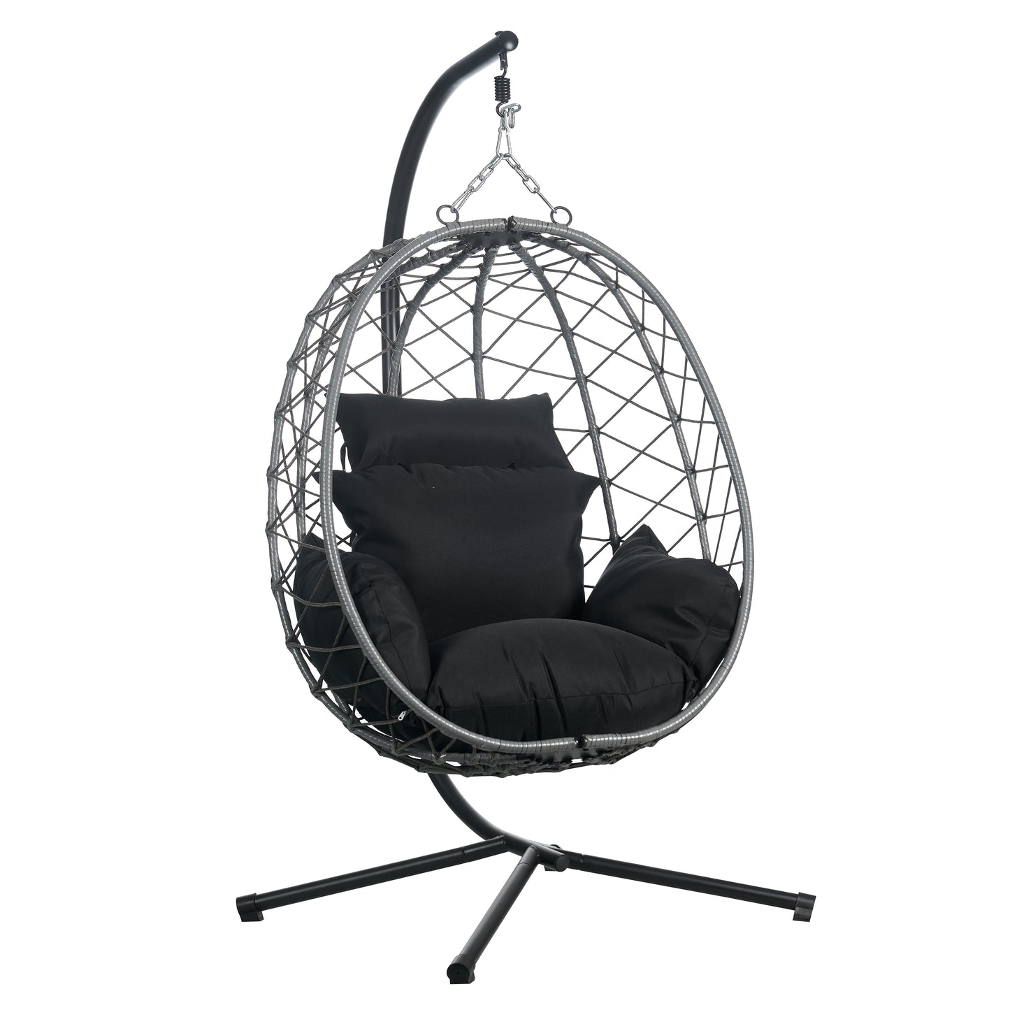 Summit Outdoor Single Person Egg Swing Chair in Grey Steel Frame With Removable Cushions