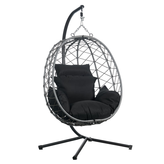 Summit Outdoor Single Person Egg Swing Chair in Grey Steel Frame With Removable Cushions
