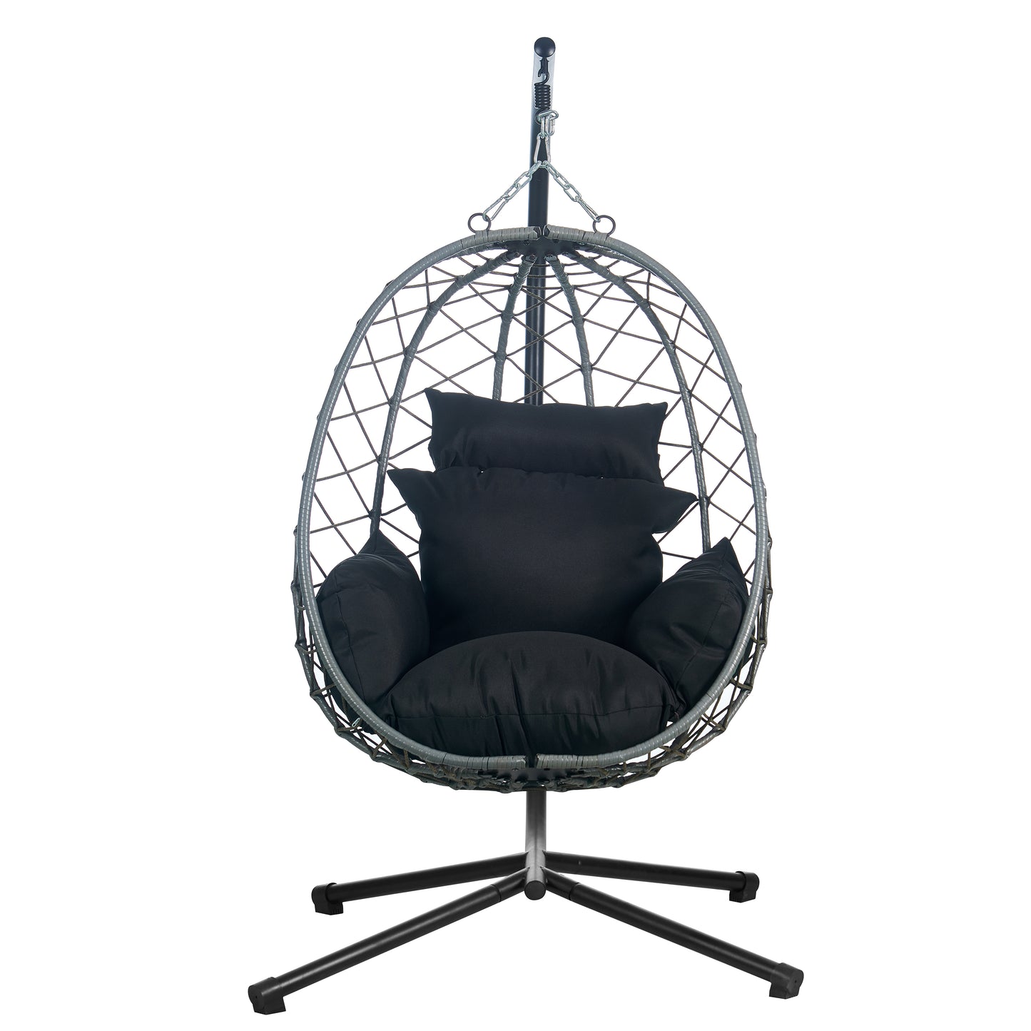 Summit Outdoor Single Person Egg Swing Chair in Grey Steel Frame With Removable Cushions