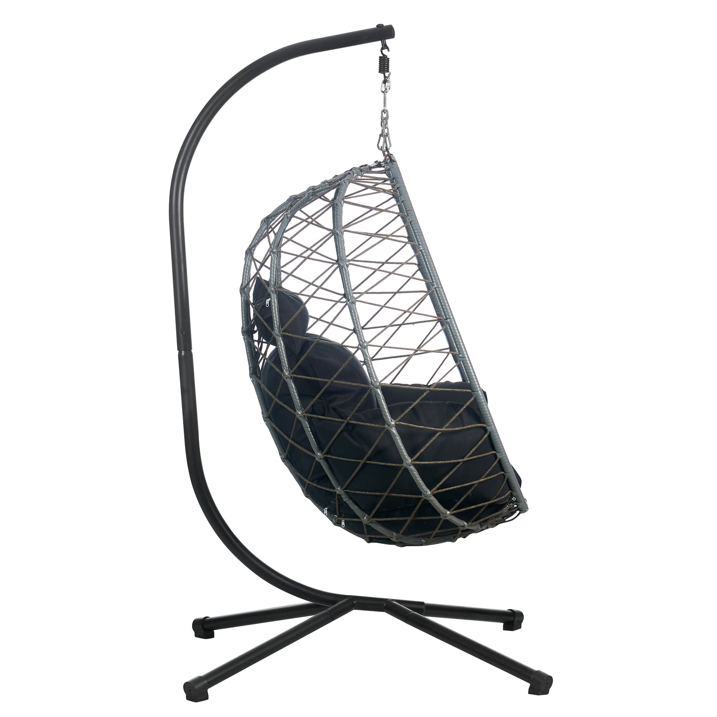 Summit Outdoor Single Person Egg Swing Chair in Grey Steel Frame With Removable Cushions