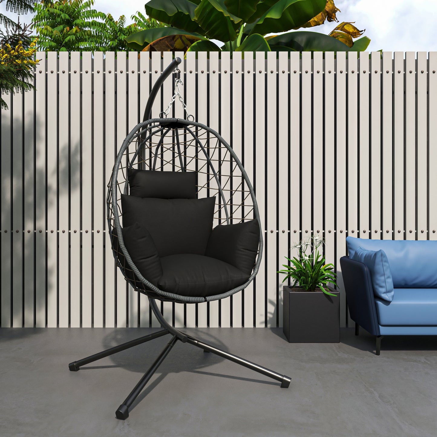 Summit Outdoor Single Person Egg Swing Chair in Grey Steel Frame With Removable Cushions