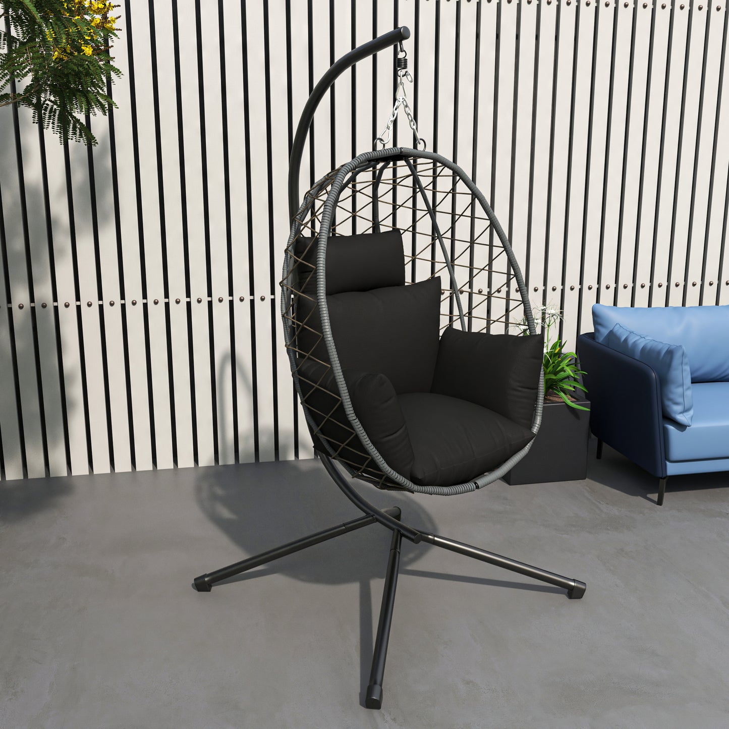 Summit Outdoor Single Person Egg Swing Chair in Grey Steel Frame With Removable Cushions
