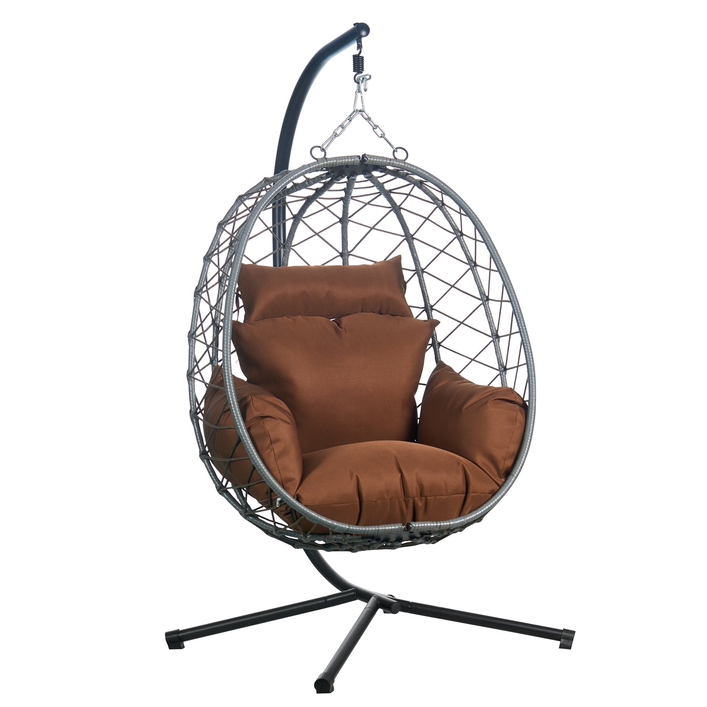 Summit Outdoor Single Person Egg Swing Chair in Grey Steel Frame With Removable Cushions