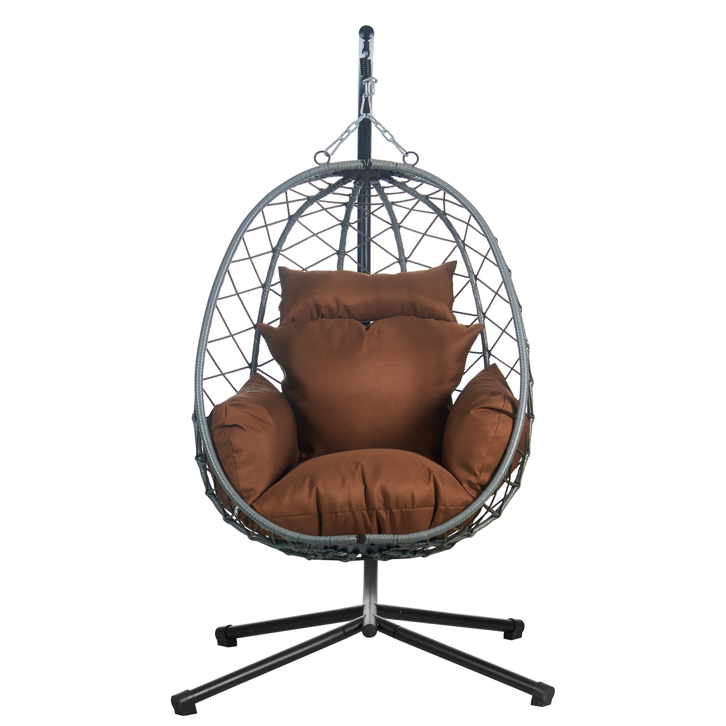 Summit Outdoor Single Person Egg Swing Chair in Grey Steel Frame With Removable Cushions