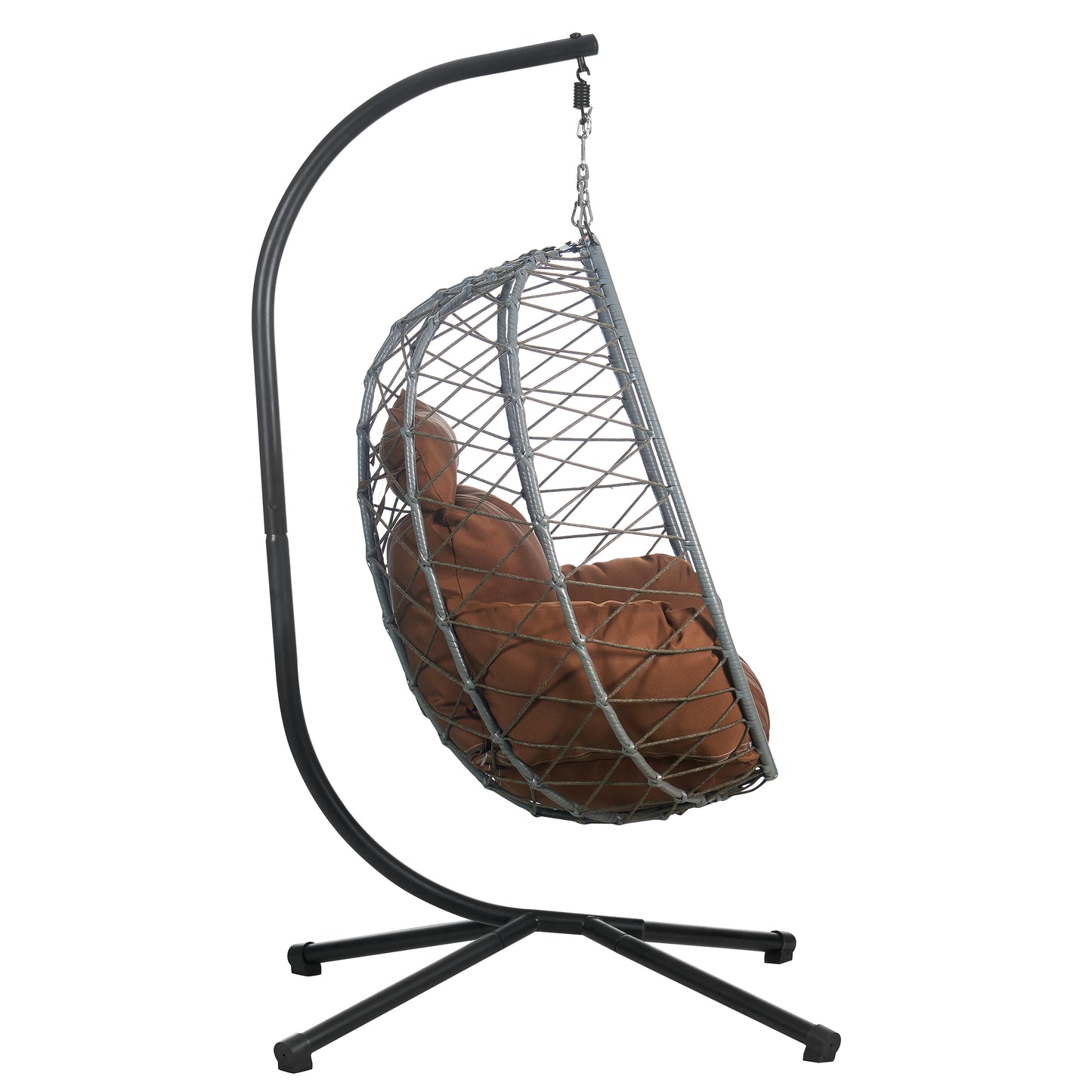Summit Outdoor Single Person Egg Swing Chair in Grey Steel Frame With Removable Cushions