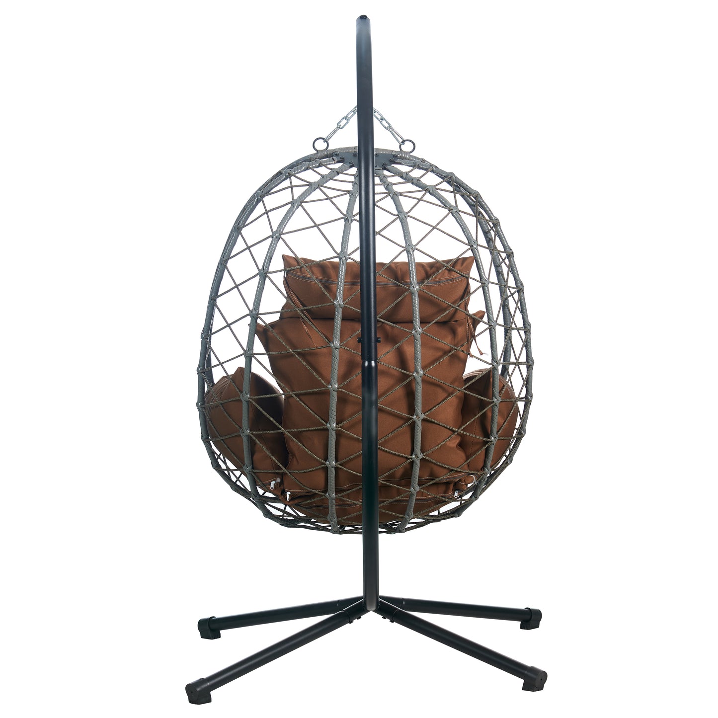 Summit Outdoor Single Person Egg Swing Chair in Grey Steel Frame With Removable Cushions