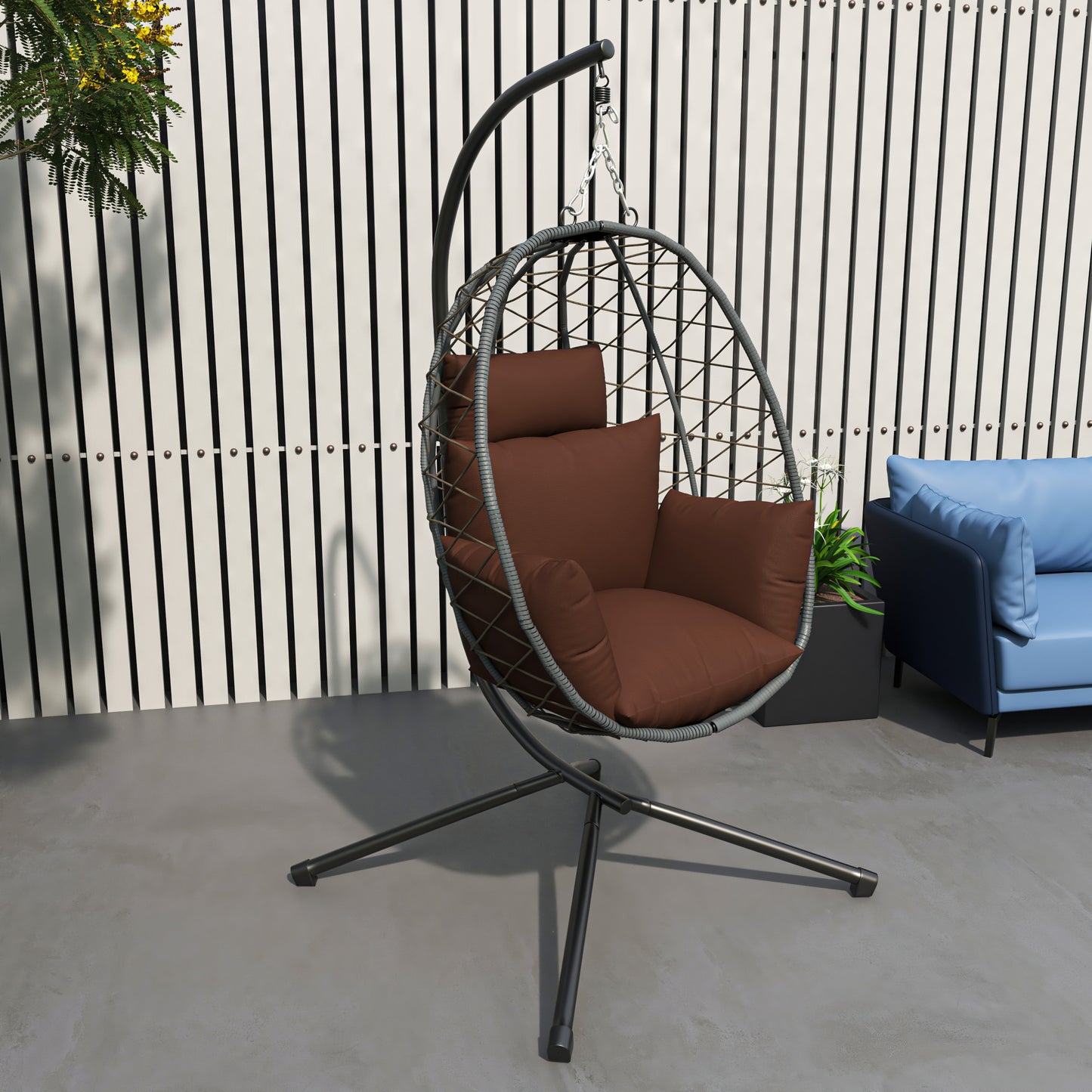 Summit Outdoor Single Person Egg Swing Chair in Grey Steel Frame With Removable Cushions