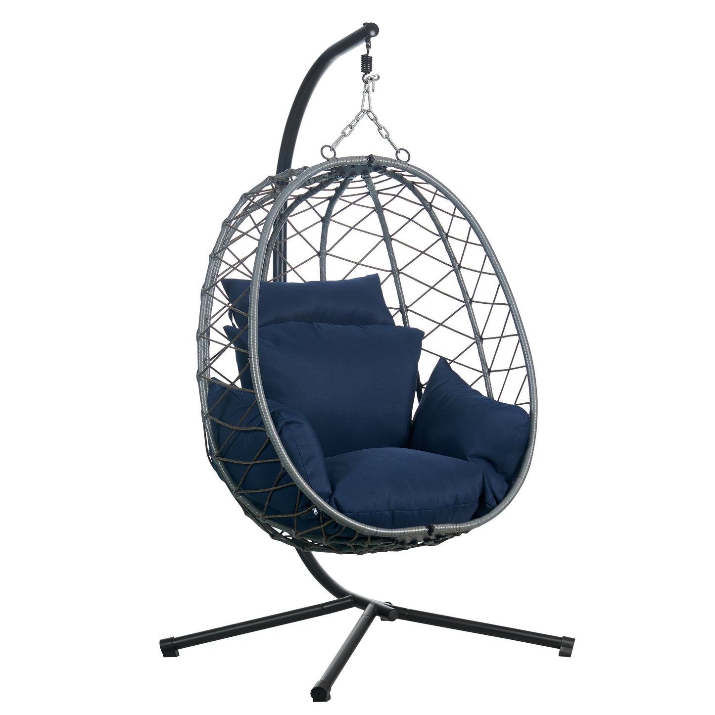 Summit Outdoor Single Person Egg Swing Chair in Grey Steel Frame With Removable Cushions