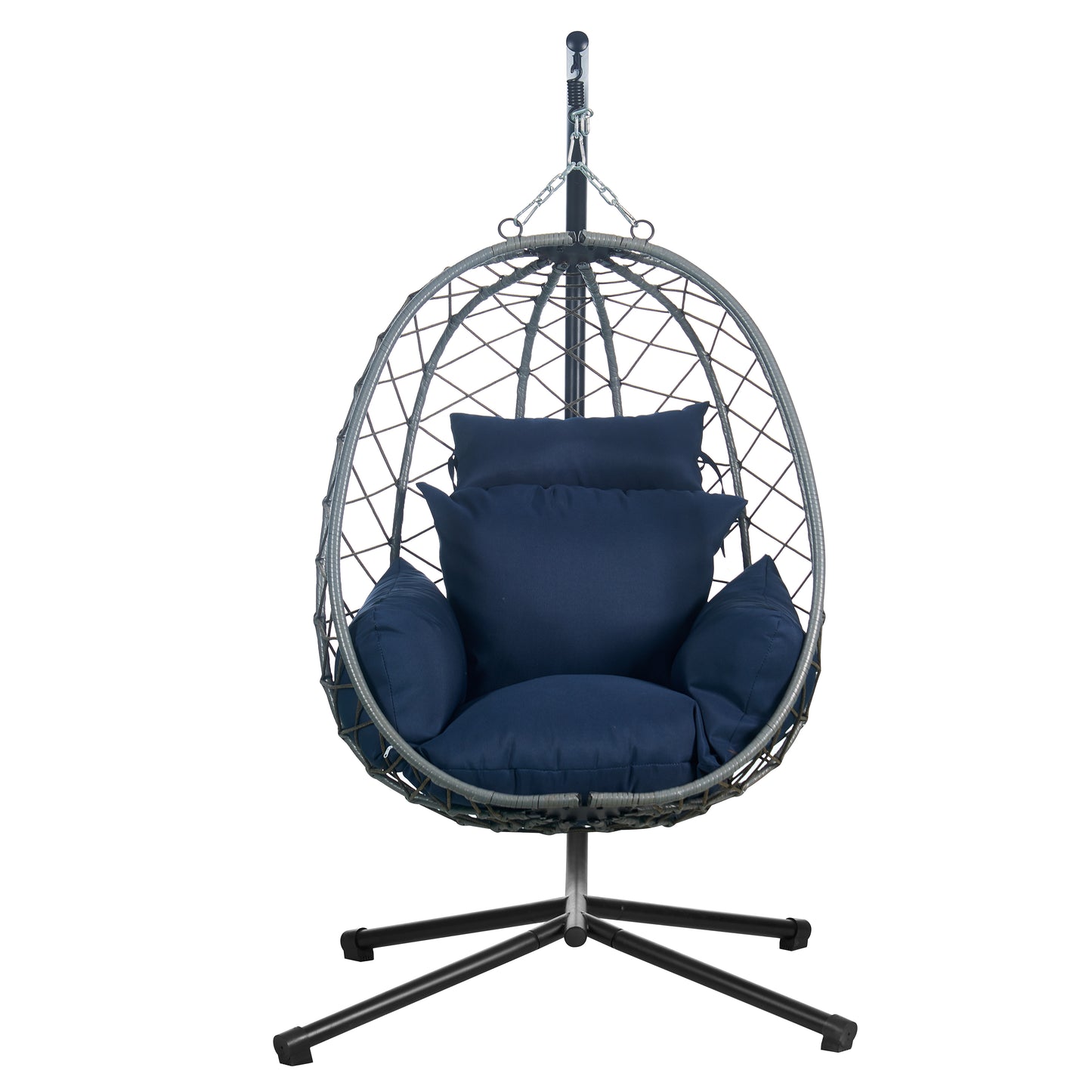 Summit Outdoor Single Person Egg Swing Chair in Grey Steel Frame With Removable Cushions