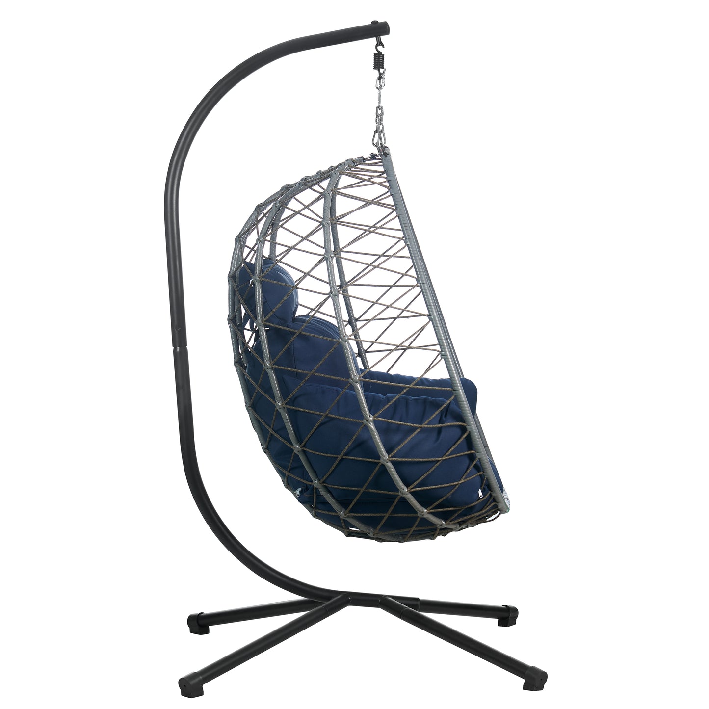 Summit Outdoor Single Person Egg Swing Chair in Grey Steel Frame With Removable Cushions
