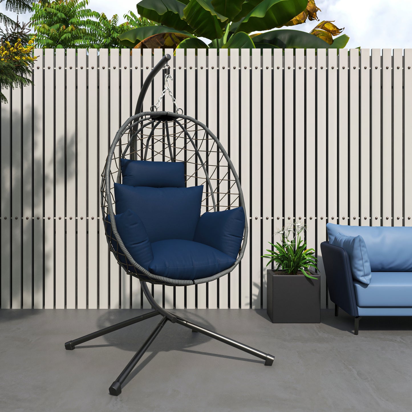 Summit Outdoor Single Person Egg Swing Chair in Grey Steel Frame With Removable Cushions