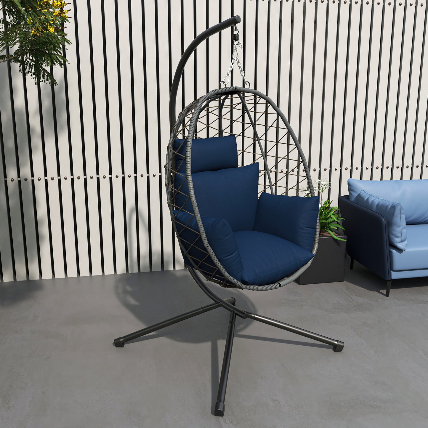 Summit Outdoor Single Person Egg Swing Chair in Grey Steel Frame With Removable Cushions