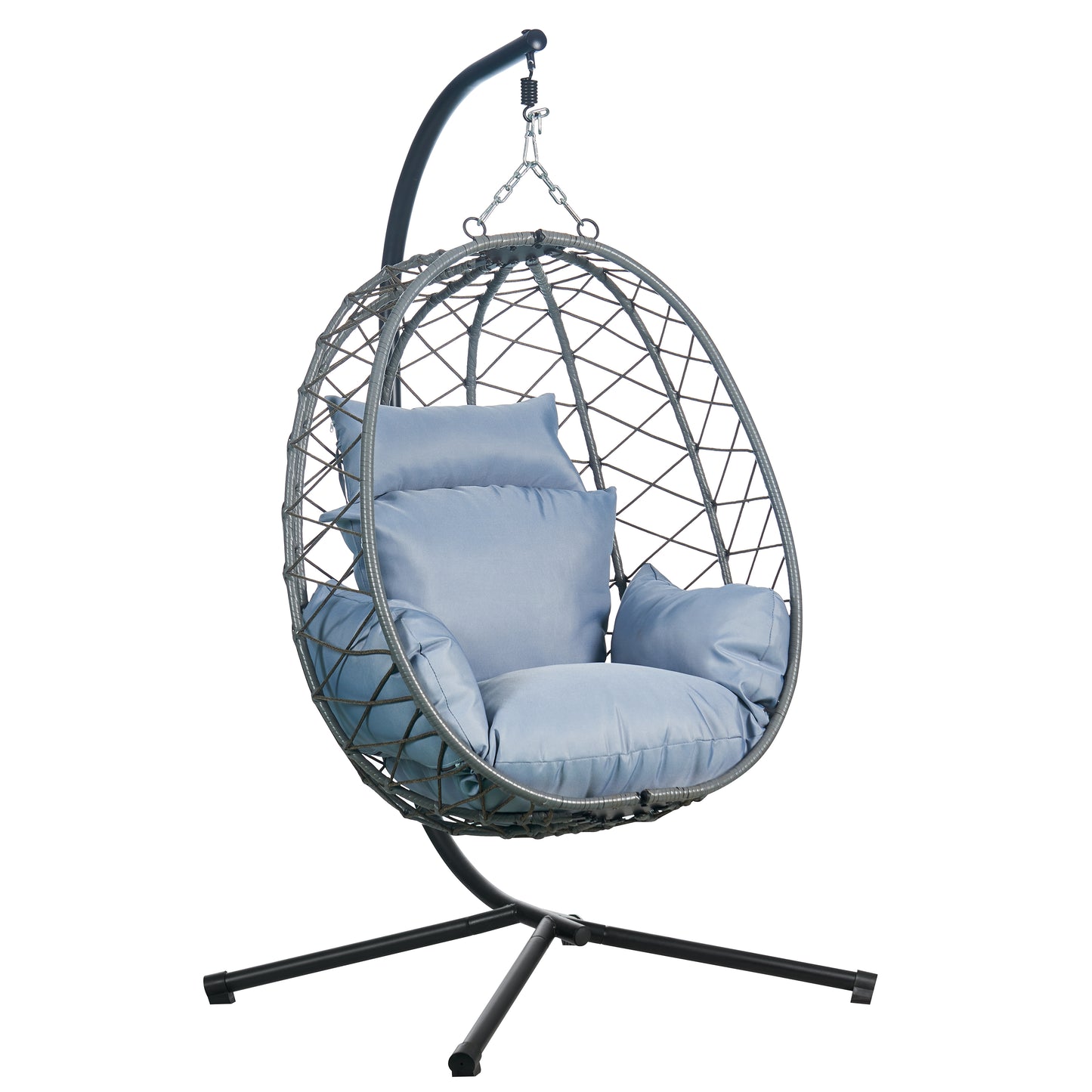 Summit Outdoor Single Person Egg Swing Chair in Grey Steel Frame With Removable Cushions